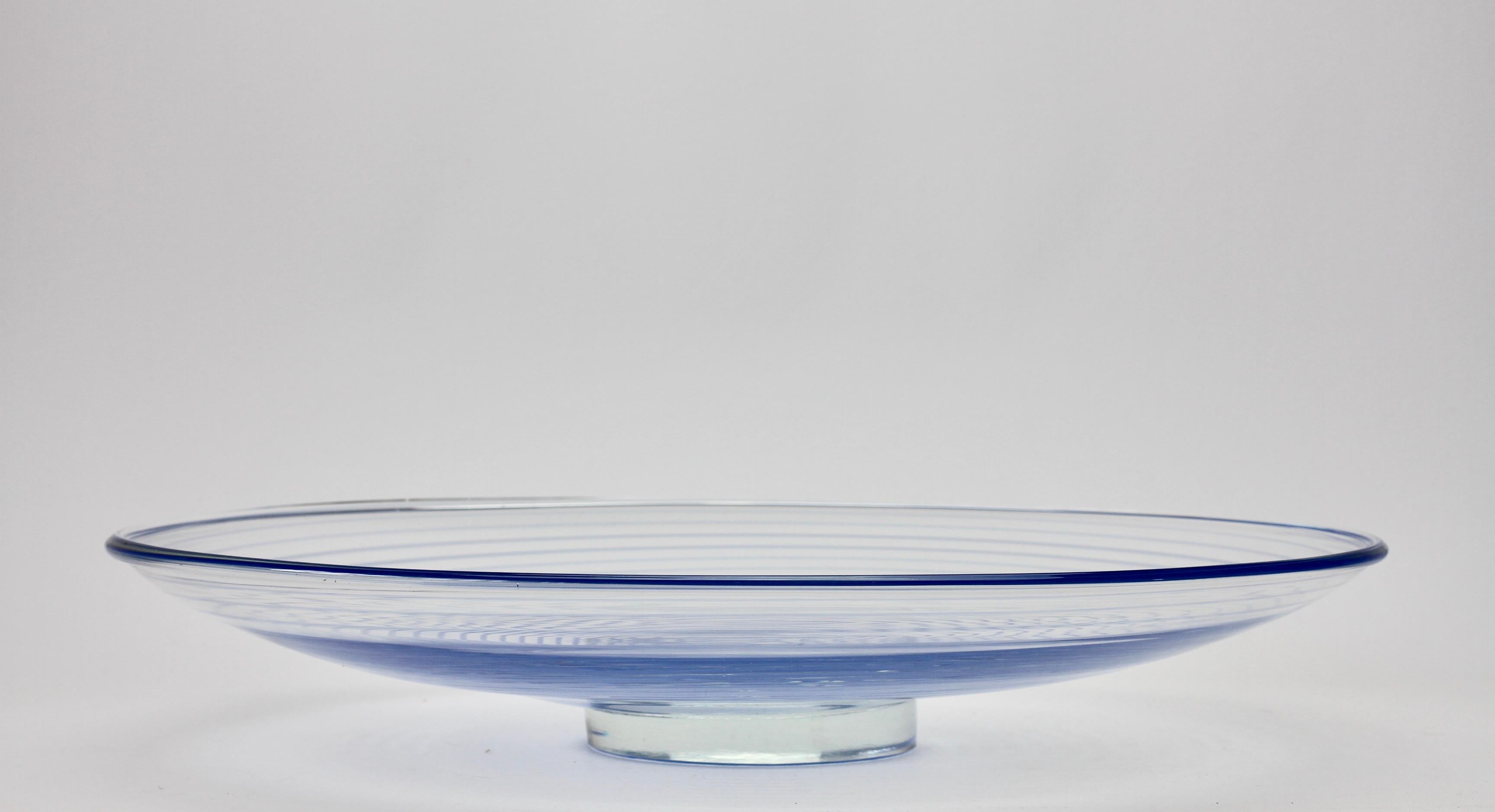 Large Cenedese Venetian Italian Murano Glass Blue Spirali Bowl or Serving Dish For Sale 2
