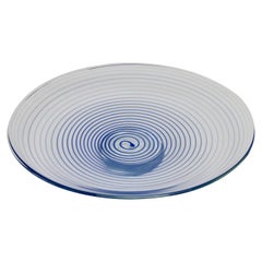 Large Cenedese Venetian Italian Murano Glass Blue Spirali Bowl or Serving Dish