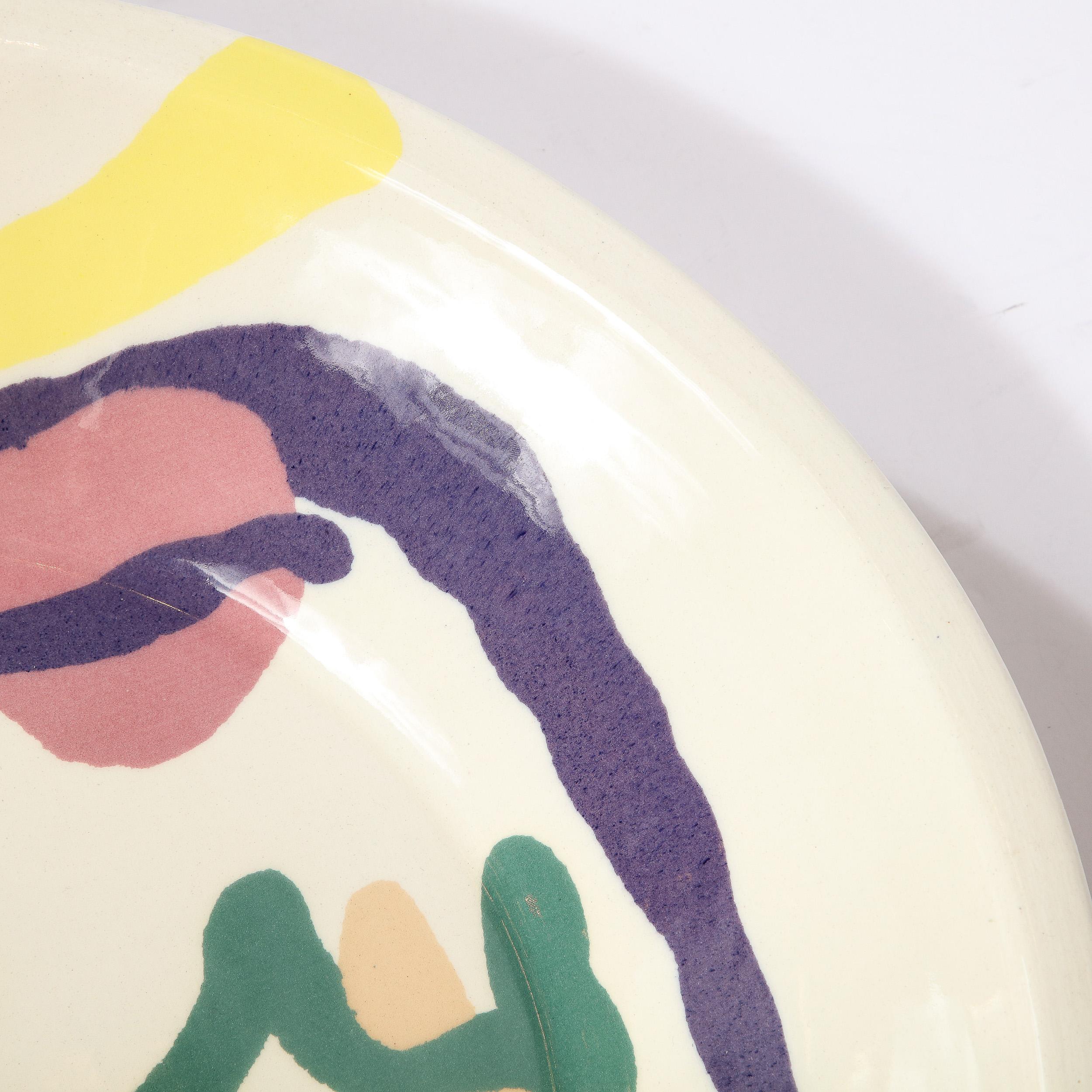 Suisse Grand bol de centre de table en céramique peinte à la main signé Jurg Lanrein en vente