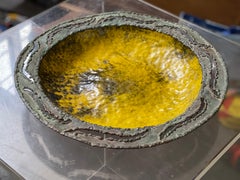 Large Mid Century Bowl in Yellow Enamel on Hammered Copper by Marcelo Fantoni