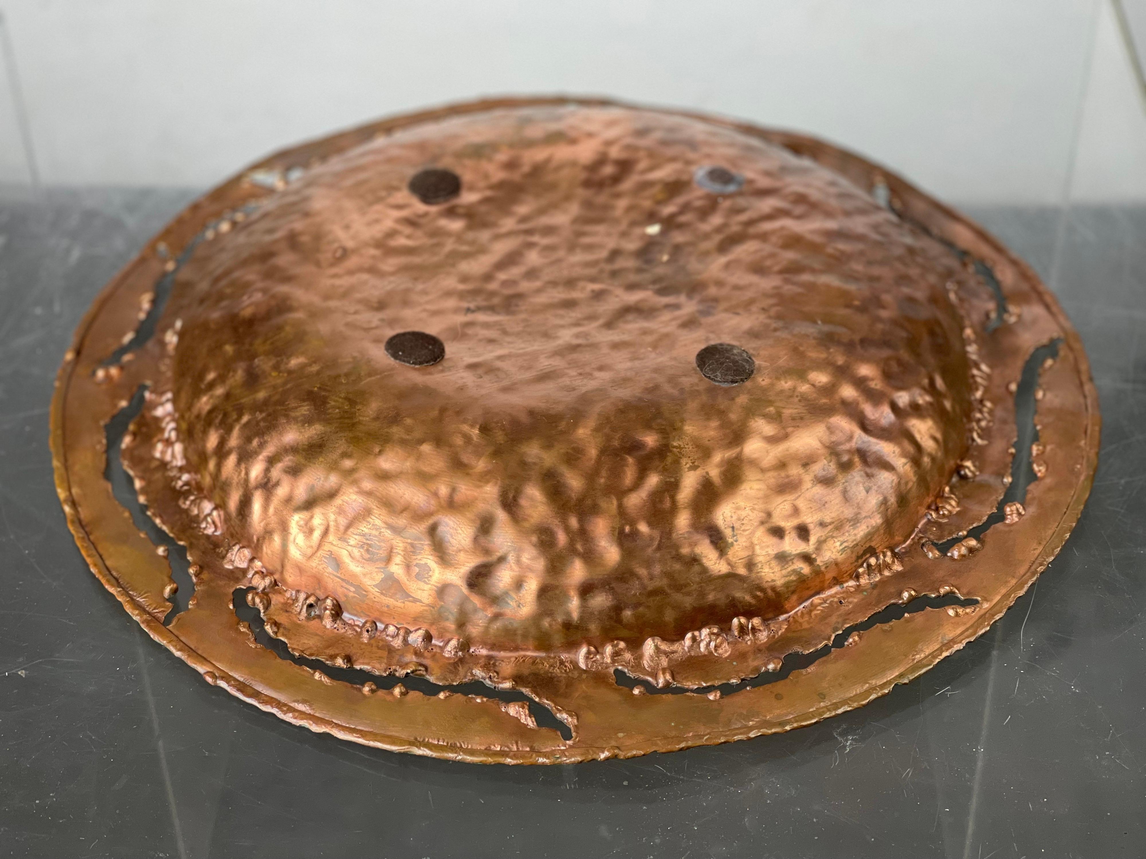 Large Mid Century Bowl in Yellow Enamel on Hammered Copper by Marcelo Fantoni 3