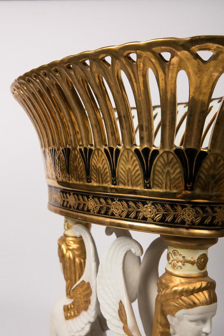 Large Centerpiece French Porcelain Egyptian Revival with Sphinxes For