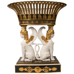 Large Egyptian Revival Porcelain Centerpiece with Sphinxes France Early 20th C