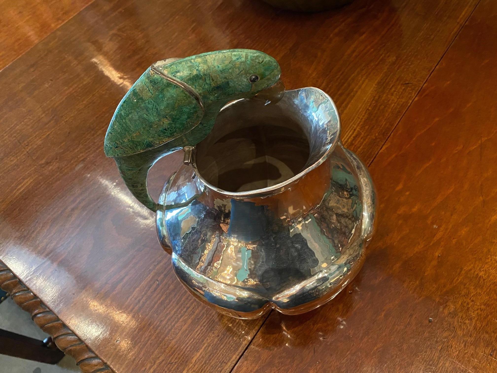 Large Centerpiece Silver Plated Hand Hammered Lobed Pitcher Bowl Emilia Castillo In Good Condition In West Hollywood, CA