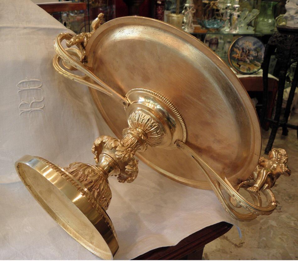 French Large Centrepiece Gilt Bronze Serving Tray with Cupids, 19th Century, France