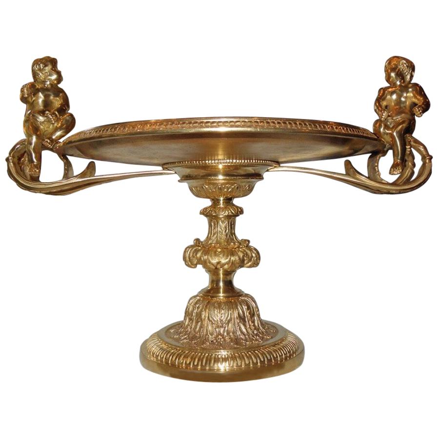 Large Centrepiece Gilt Bronze Serving Tray with Cupids, 19th Century, France