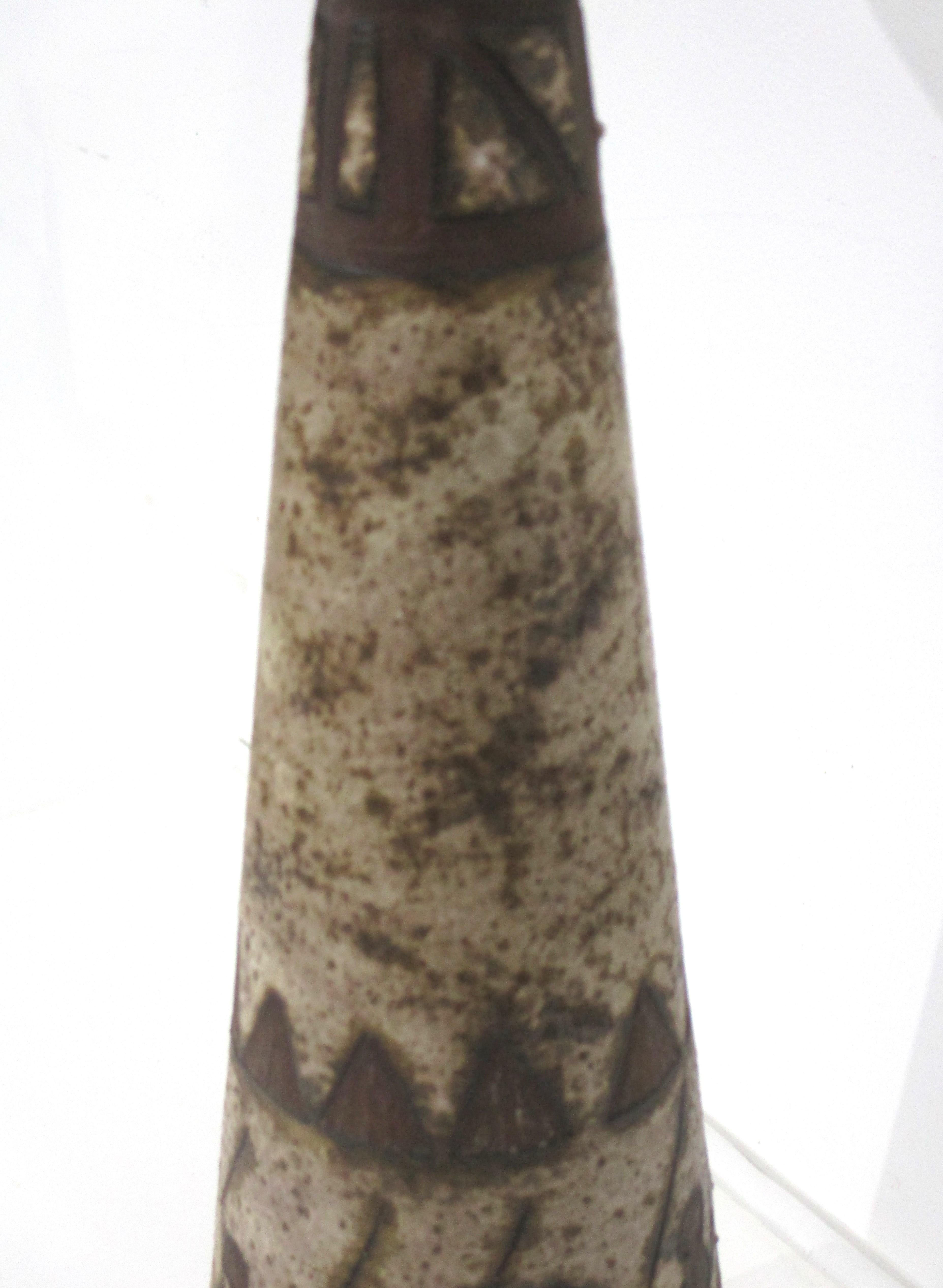 Large Ceramano Tribal Motif Pottery Candlestick by Hans Welling  In Good Condition For Sale In Cincinnati, OH
