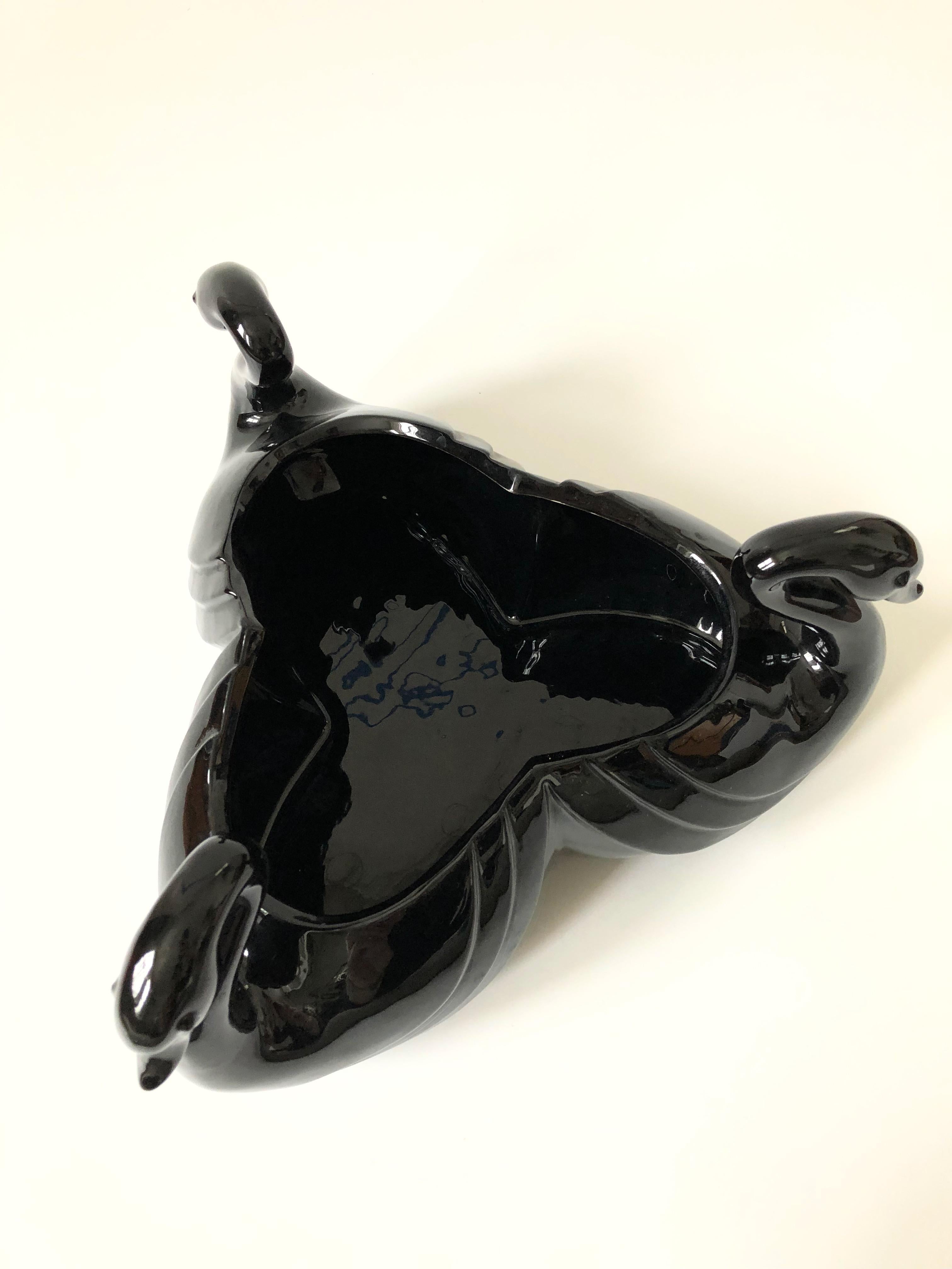Large Ceramic 1980s Fitz and Floyd Black Swan Bowl 1