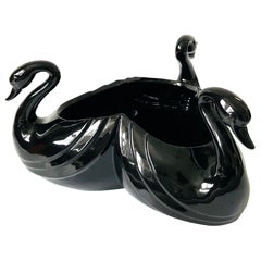 Large Ceramic 1980s Fitz and Floyd Black Swan Bowl