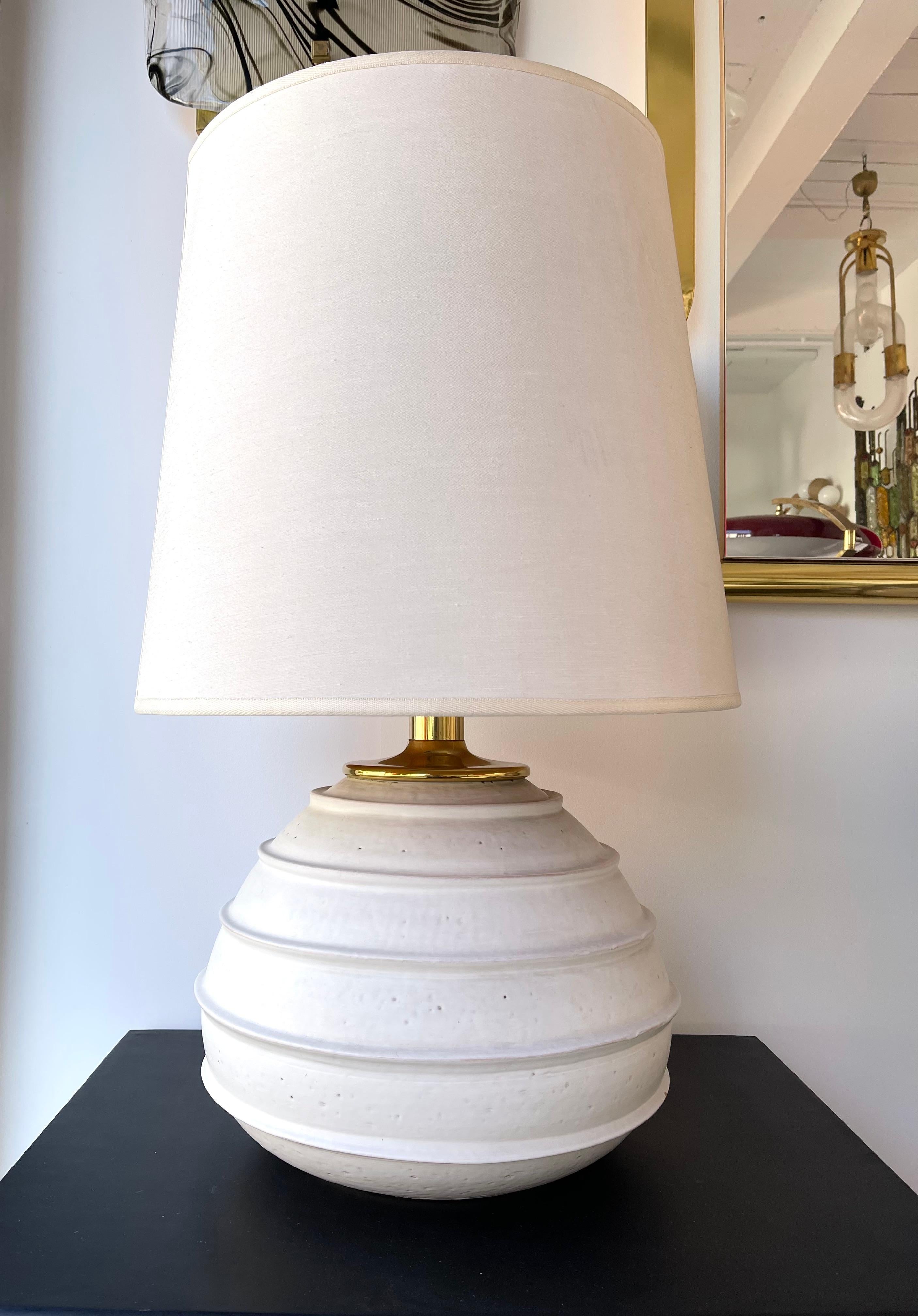 Large Ceramic and Brass Lamp, Italy, 1970s For Sale 1