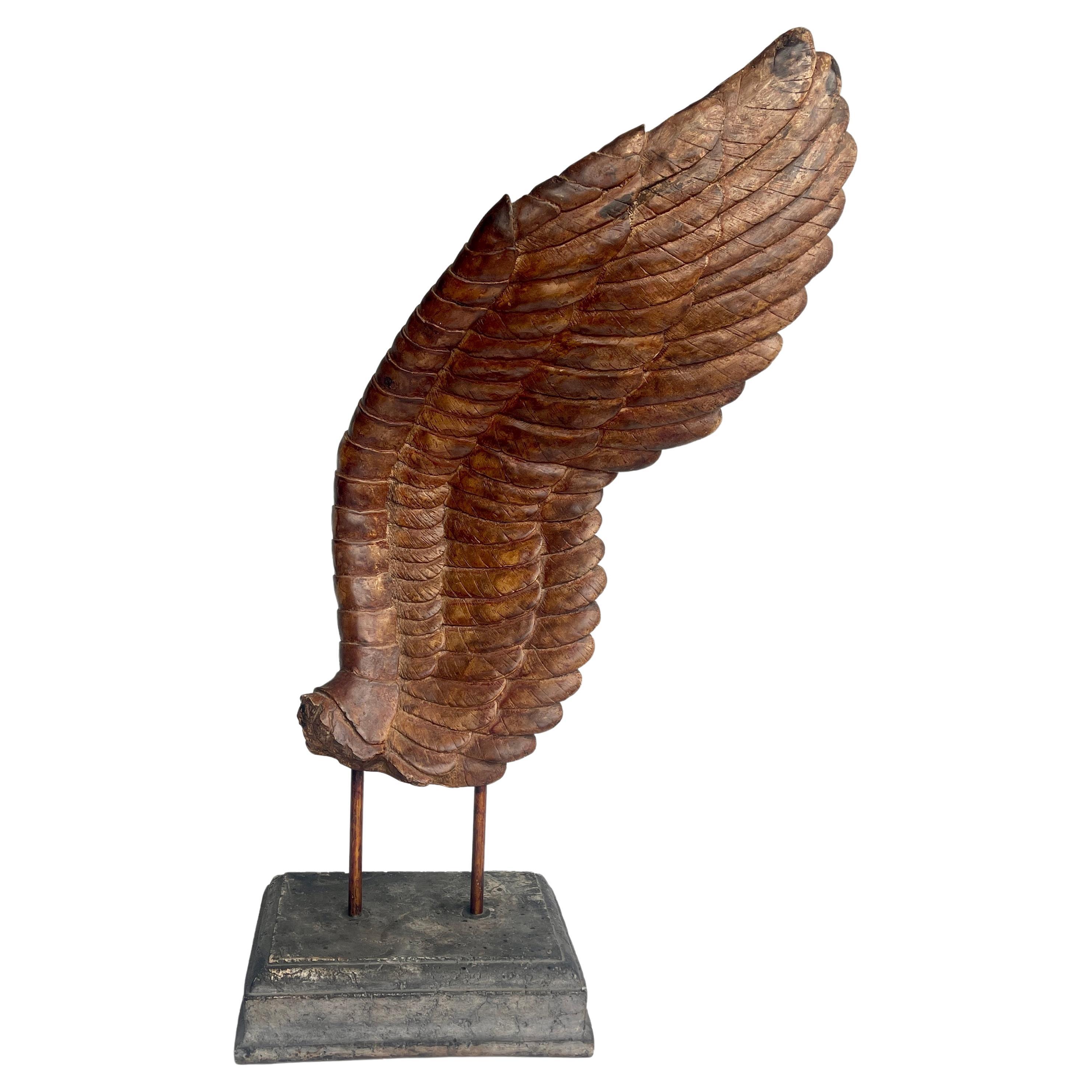 Modern Large Ceramic Angel Wing Sculpture on Stand, Signed