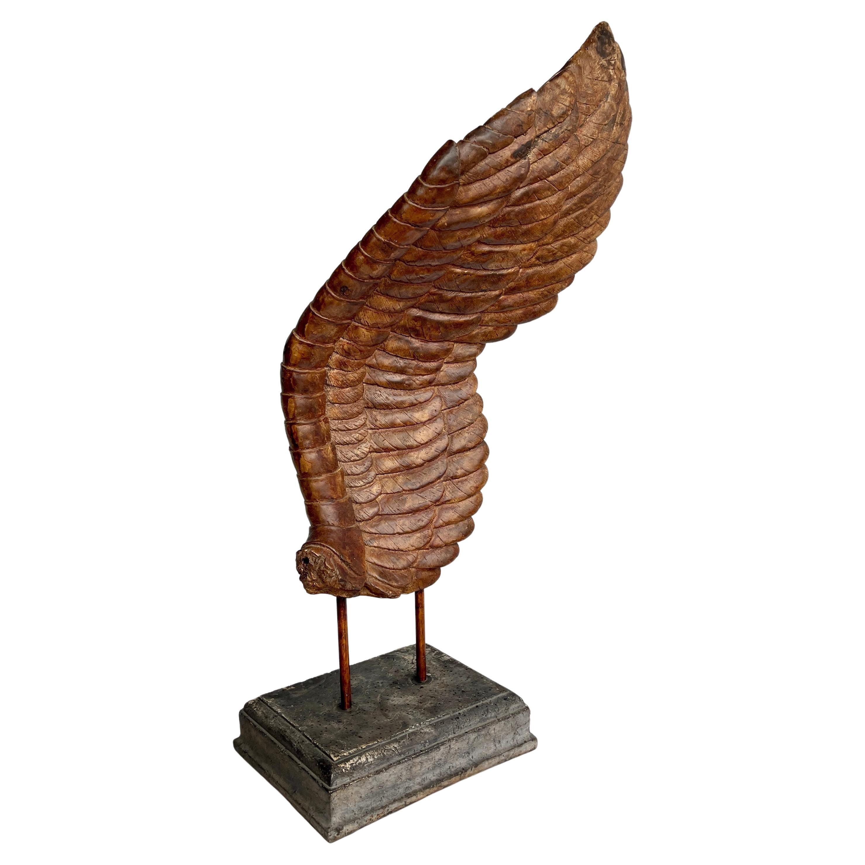 American Large Ceramic Angel Wing Sculpture on Stand, Signed