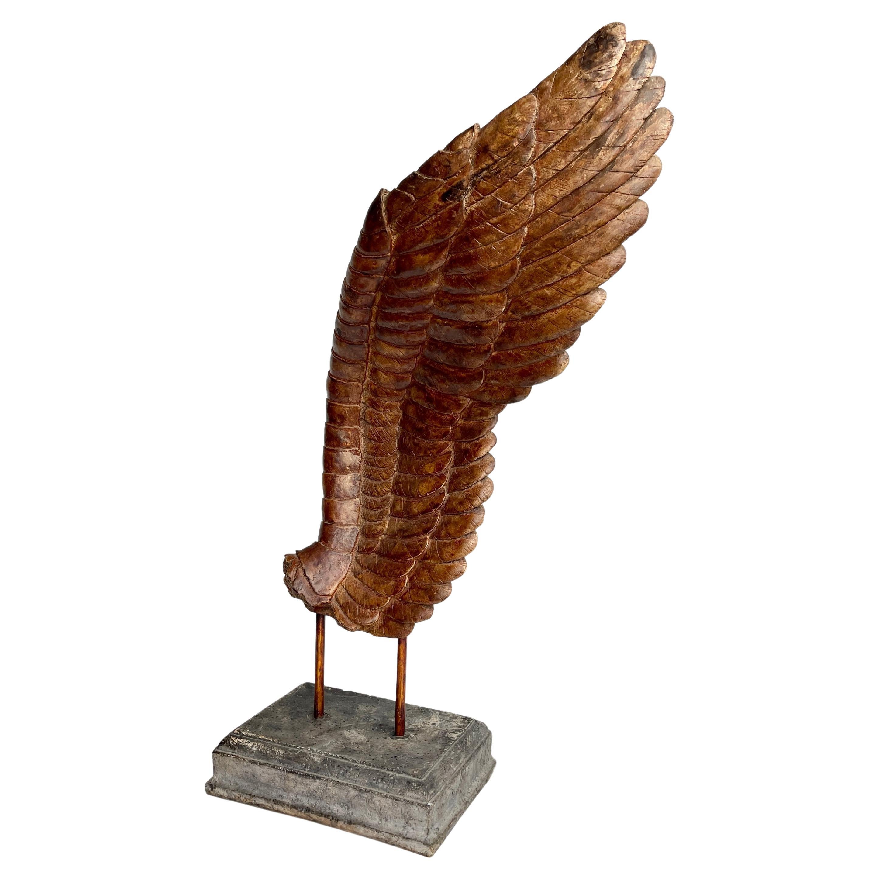 Hand-Crafted Large Ceramic Angel Wing Sculpture on Stand, Signed