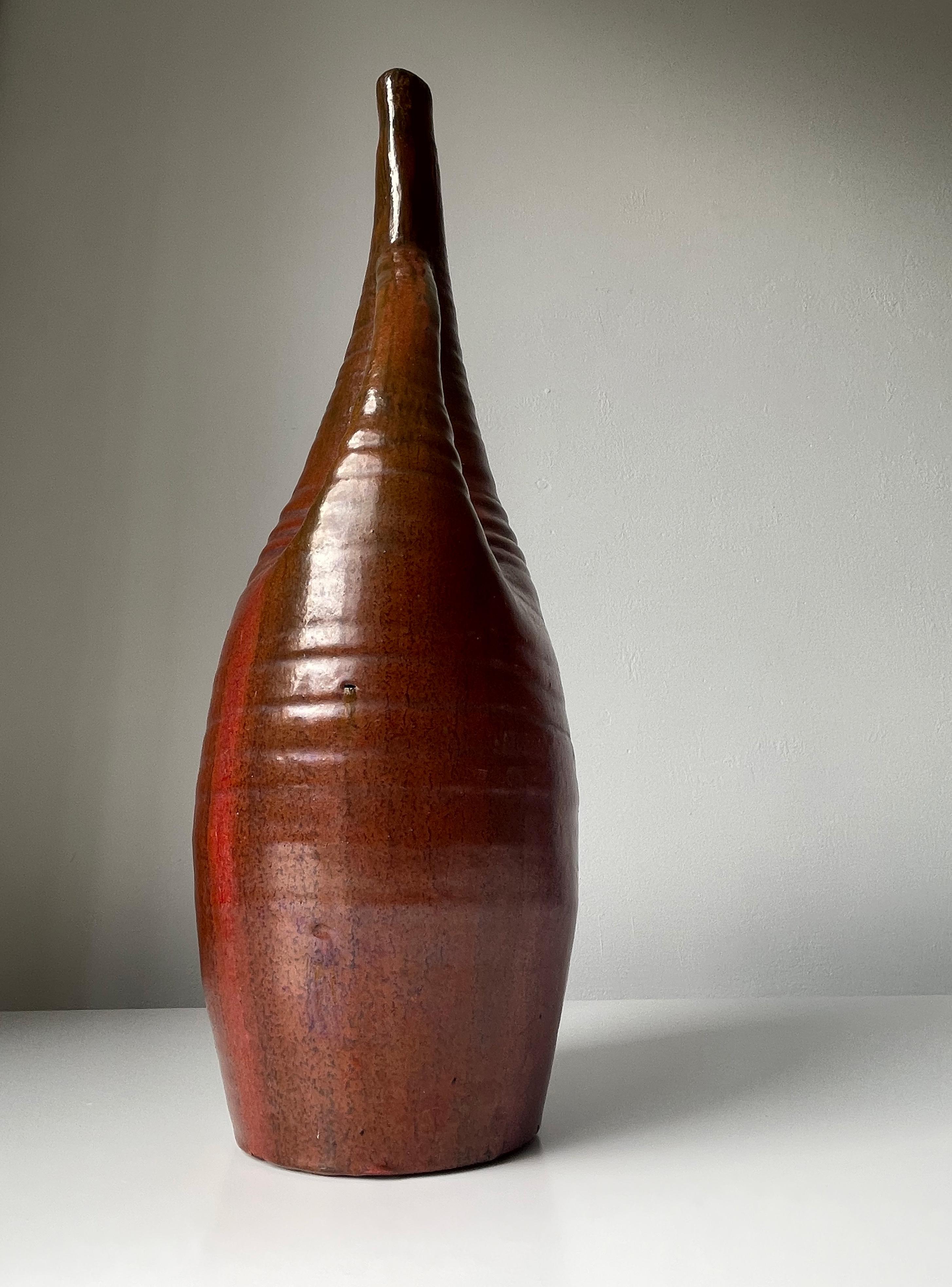 Large Ceramic Art Sculptural Bottle Vase, 1960s For Sale 4