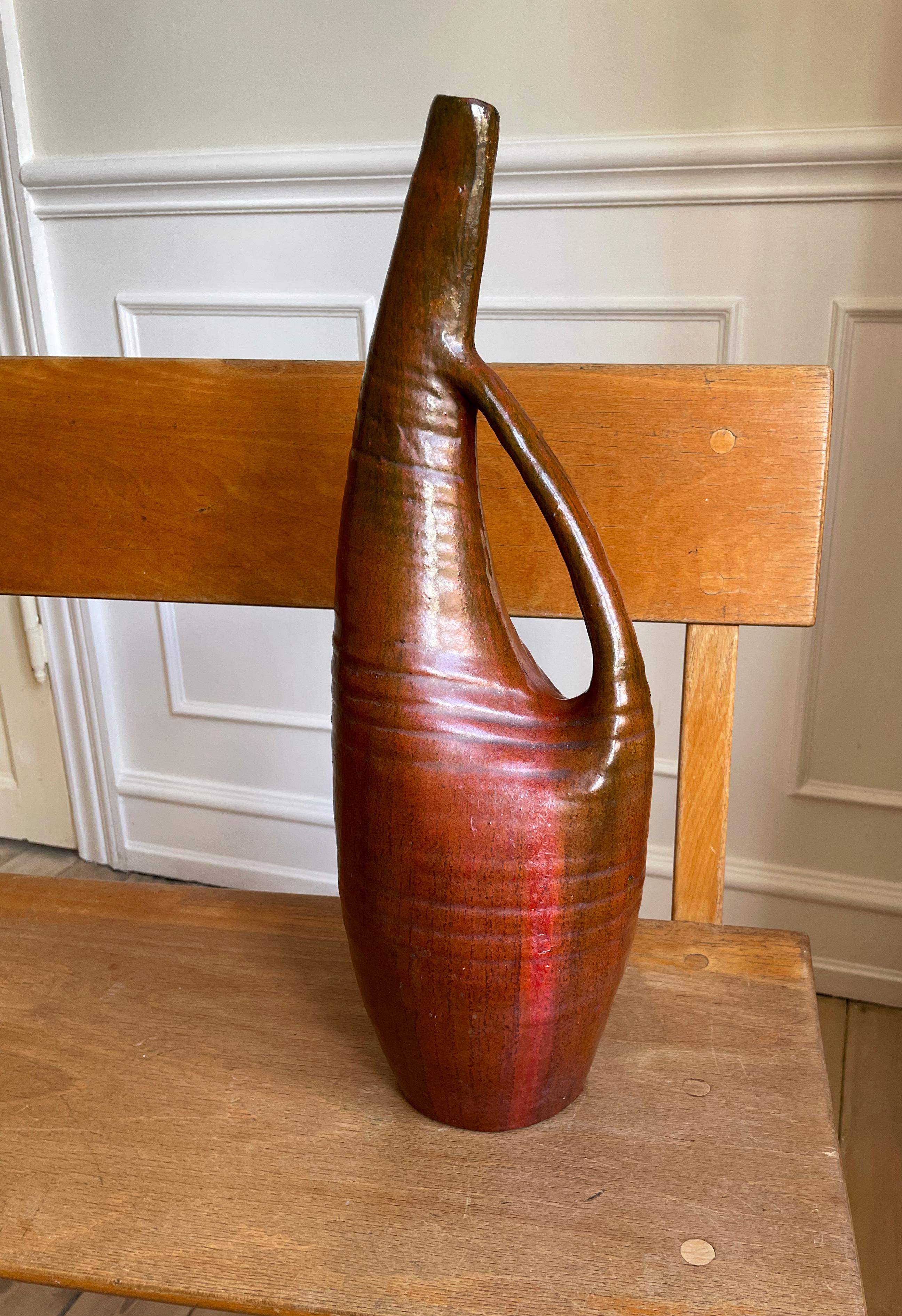Large Ceramic Art Sculptural Bottle Vase, 1960s For Sale 10