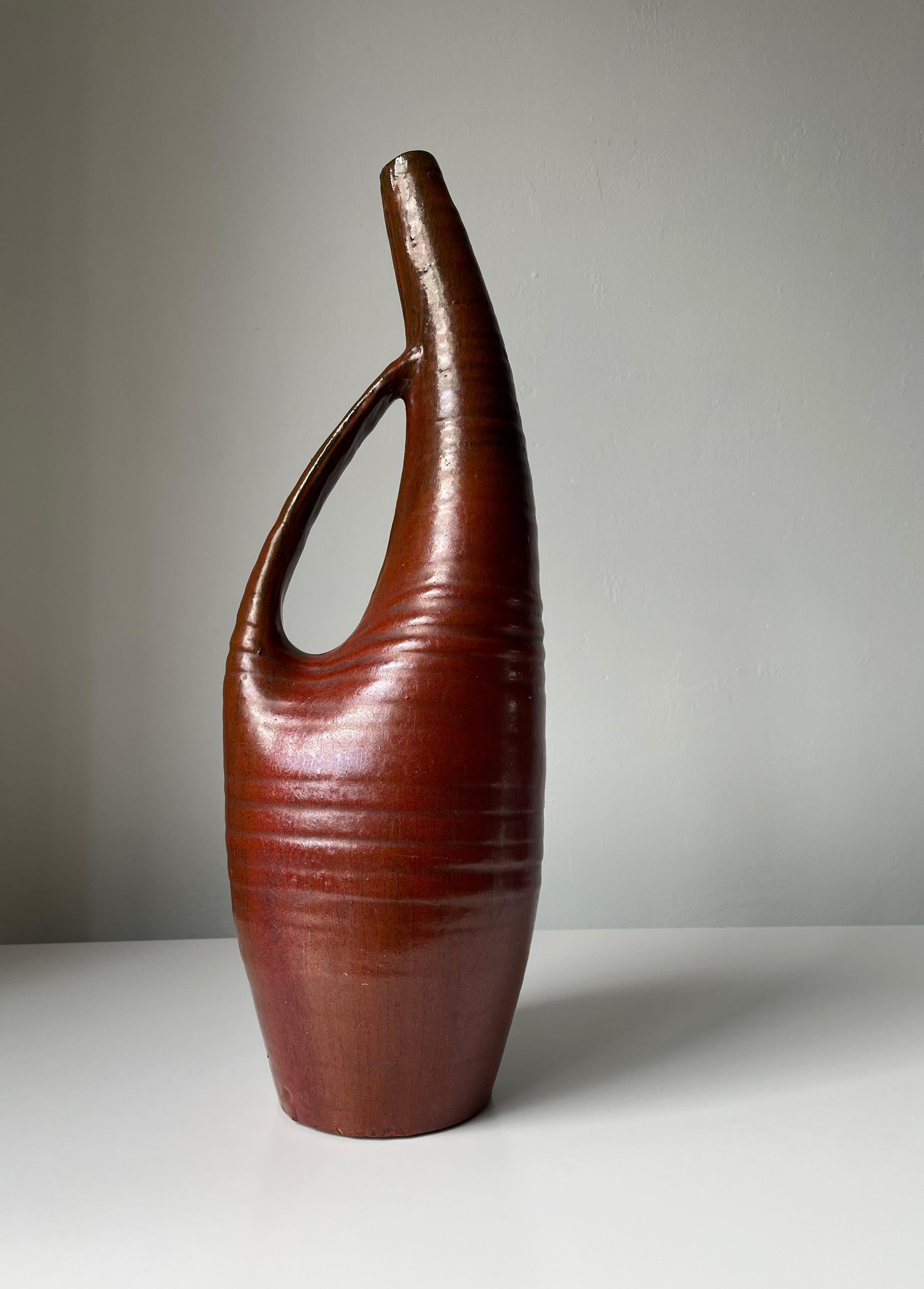 Scandinavian Large Ceramic Art Sculptural Bottle Vase, 1960s For Sale