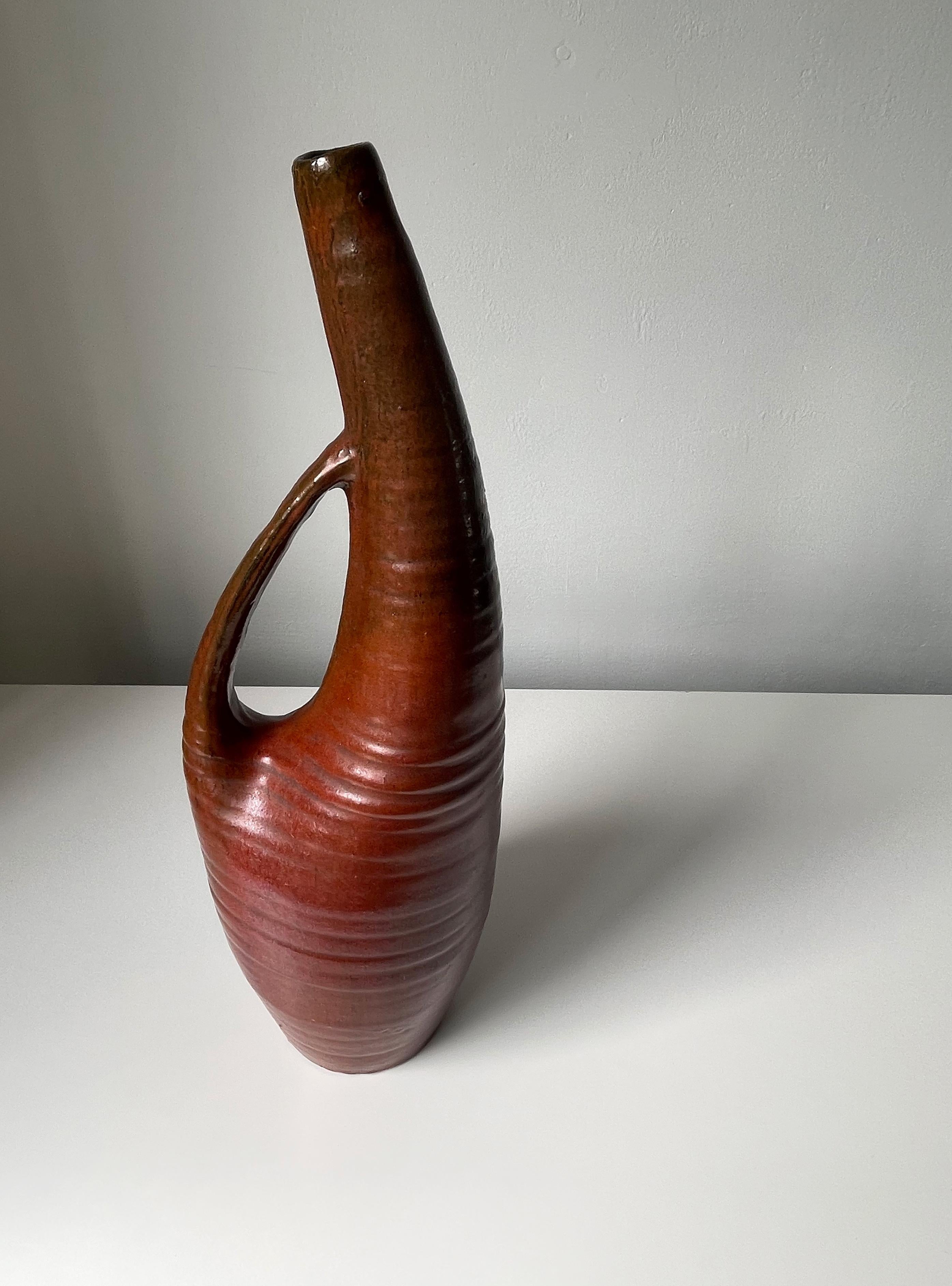 Hand-Painted Large Ceramic Art Sculptural Bottle Vase, 1960s For Sale