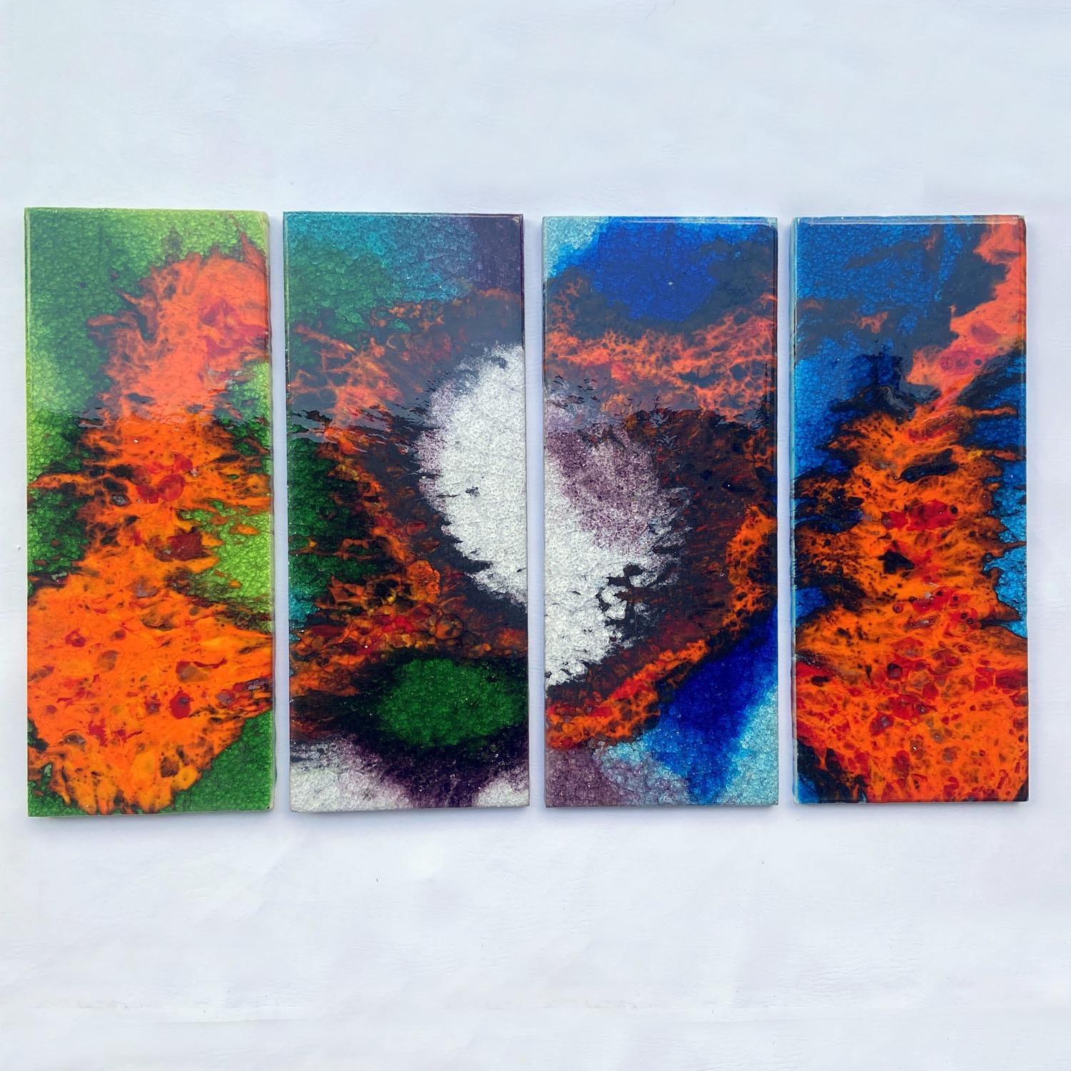 Grandi piastrelle d'arte in ceramica con smalti brillanti multicolori 1960 in vendita 5