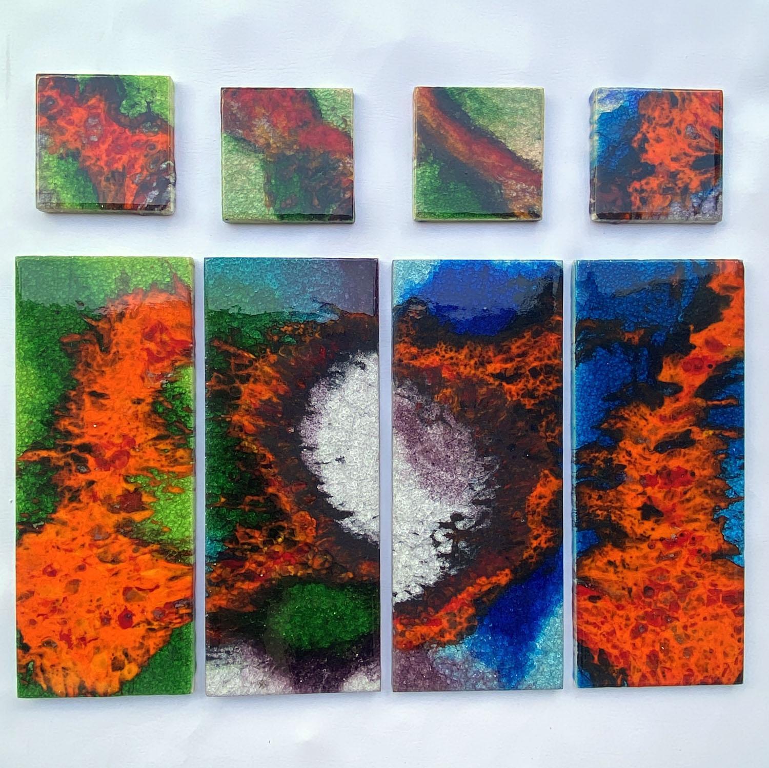 Grandi piastrelle d'arte in ceramica con smalti brillanti multicolori 1960 in vendita 7