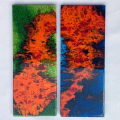 Large Ceramic Art Tiles with Multi Color Bright Glazes 1960s