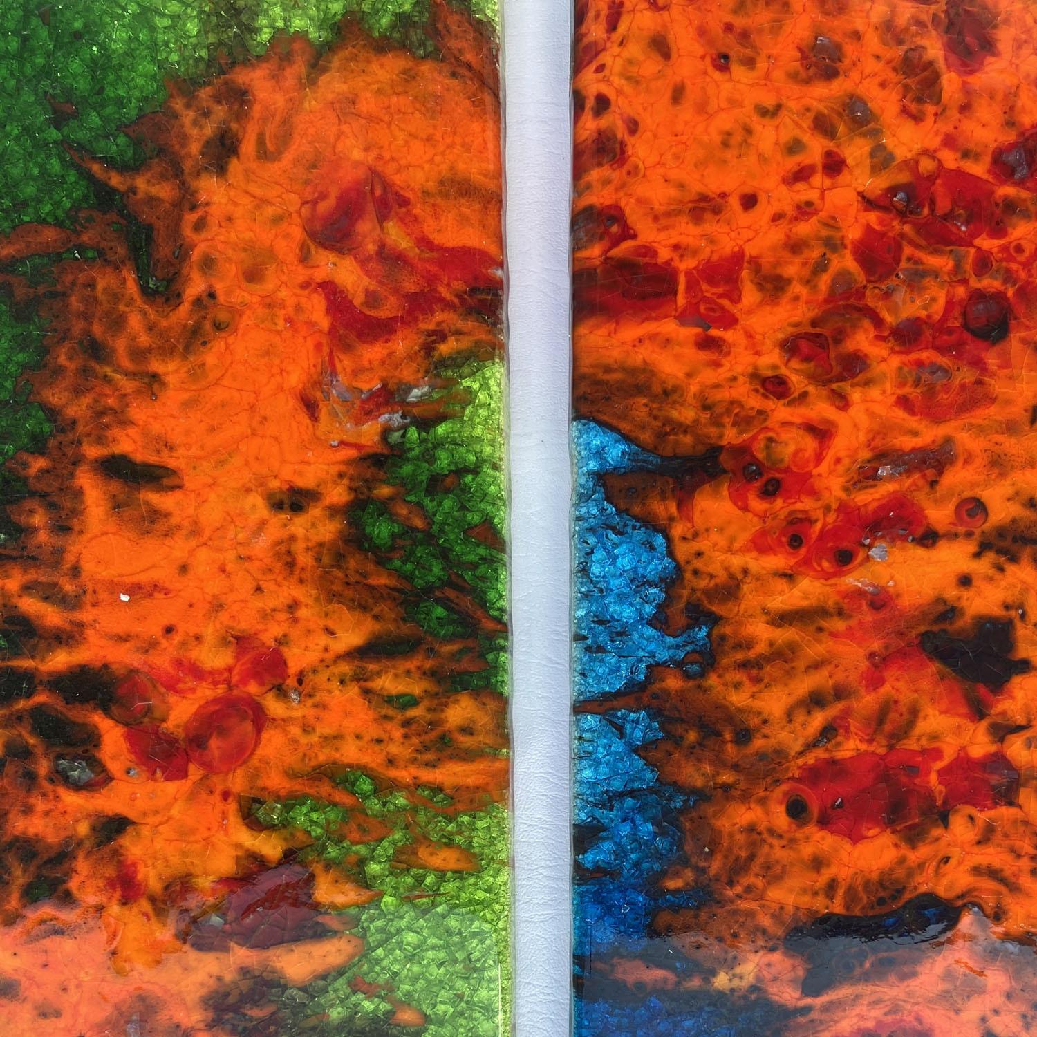 Brutalismo Grandi piastrelle d'arte in ceramica con smalti brillanti multicolori 1960 in vendita