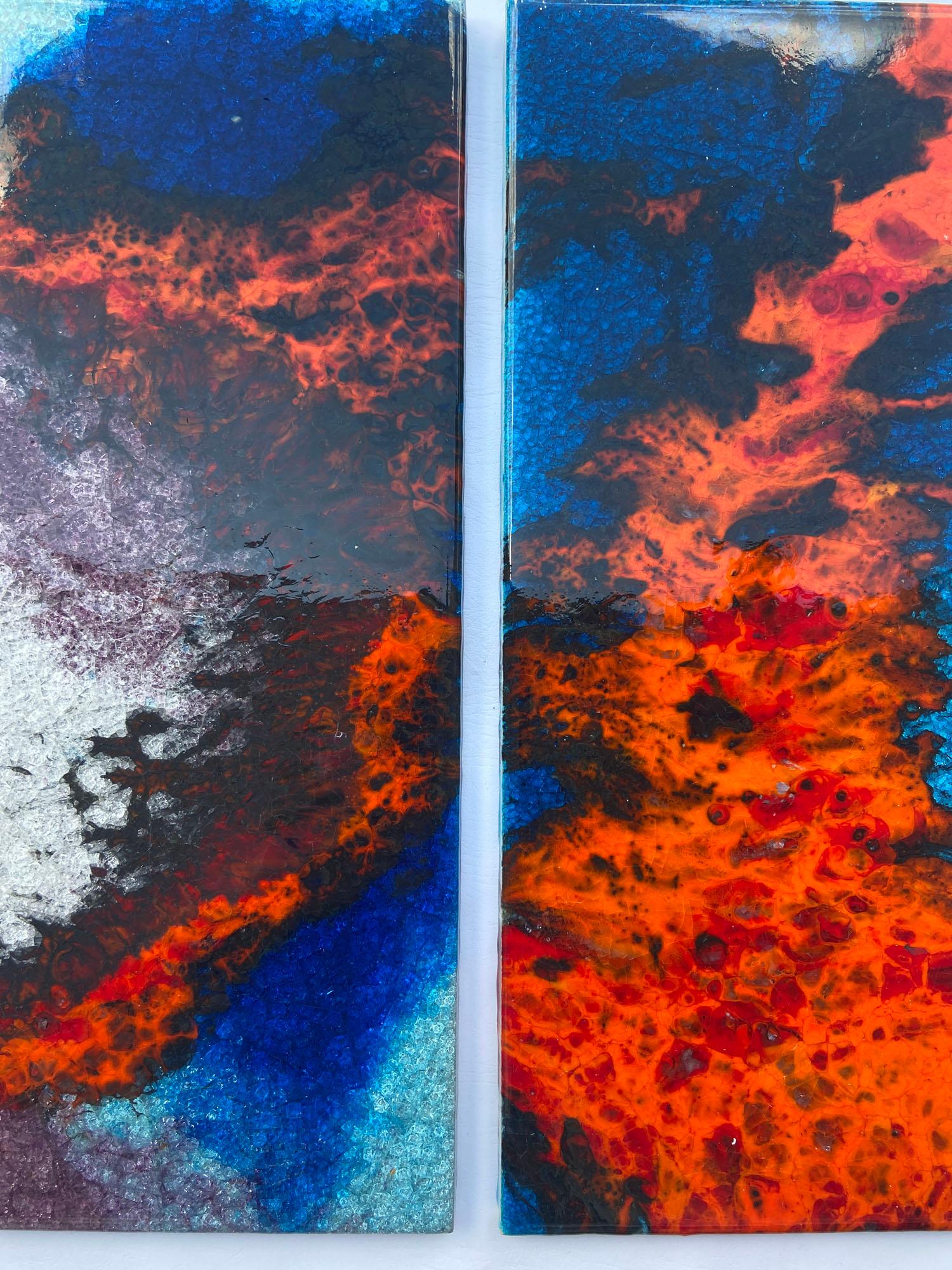 Grandi piastrelle d'arte in ceramica con smalti brillanti multicolori 1960 In condizioni ottime in vendita a London, GB