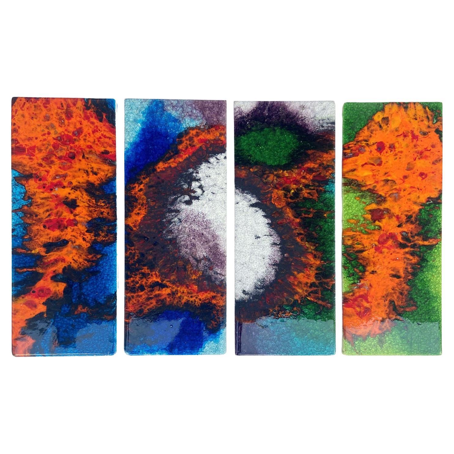 Grandi piastrelle d'arte in ceramica con smalti brillanti multicolori 1960 in vendita