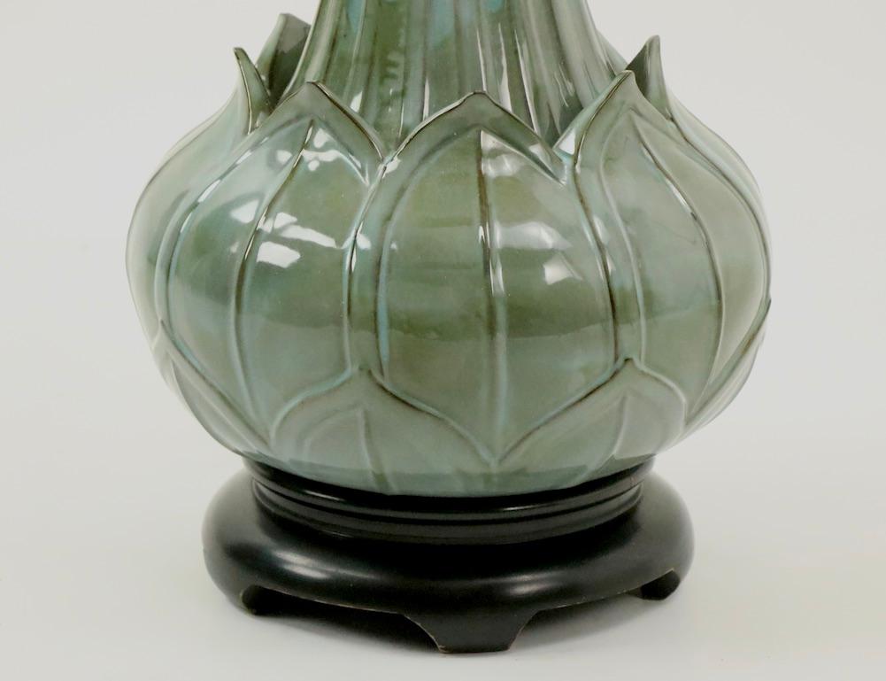Large Ceramic Asian Influence Lotus Form Table Lamp For Sale 4