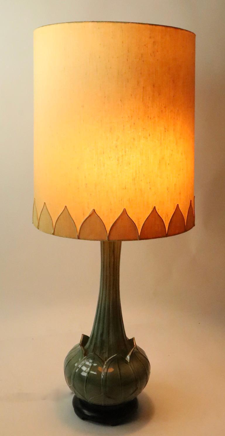 Large Ceramic Asian Influence Lotus Form Table Lamp For Sale 7