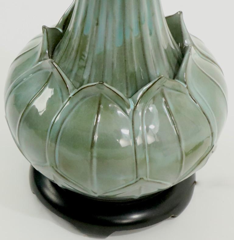 Large Ceramic Asian Influence Lotus Form Table Lamp In Good Condition For Sale In New York, NY