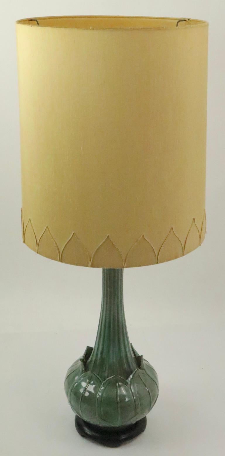 Large Ceramic Asian Influence Lotus Form Table Lamp For Sale 2