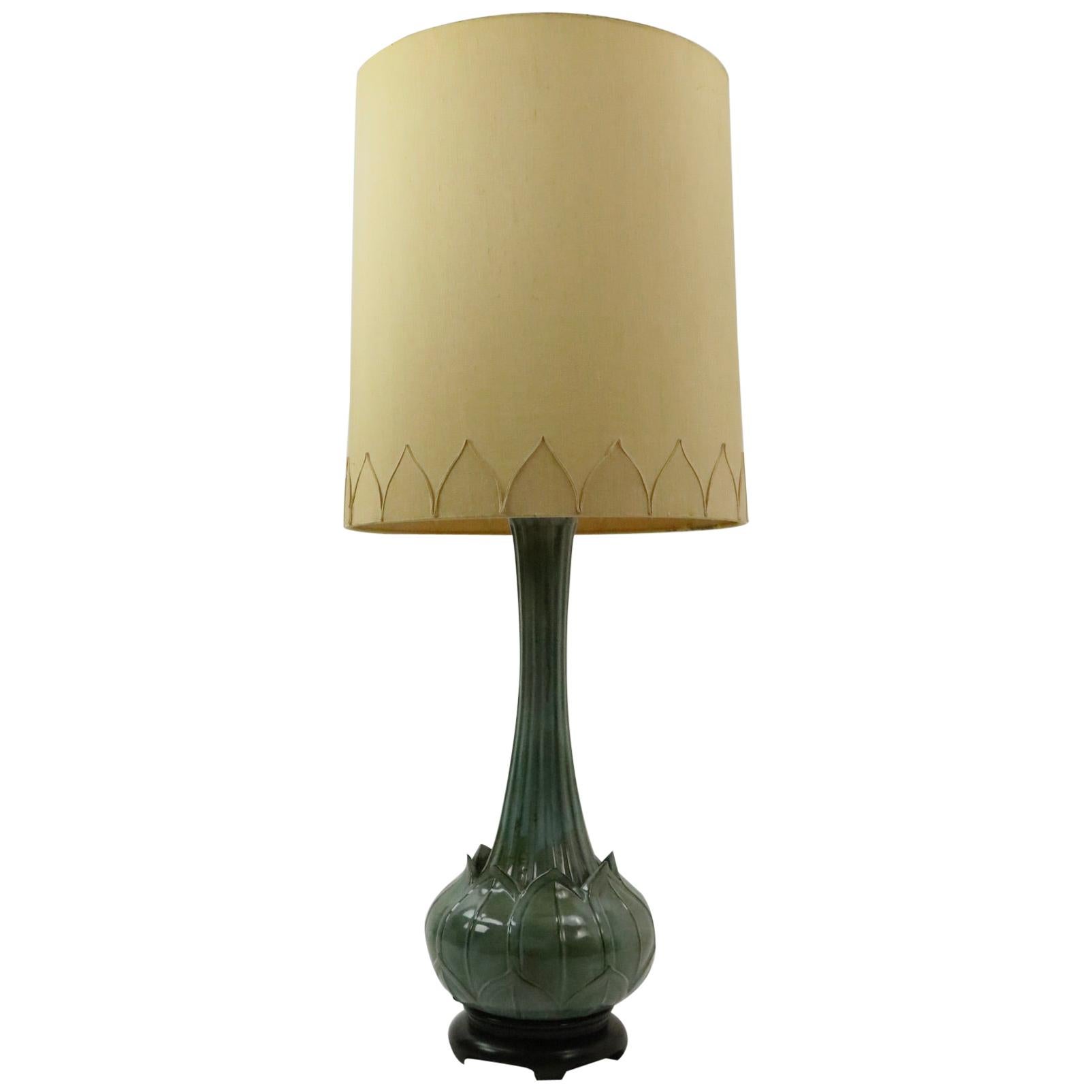 Large Ceramic Asian Influence Lotus Form Table Lamp