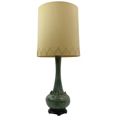 Used Large Ceramic Asian Influence Lotus Form Table Lamp