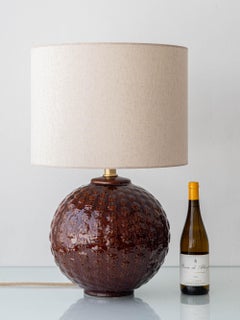 Large Ceramic Ball Table Lamp, Botanical Relief, Spain, circa 1960s