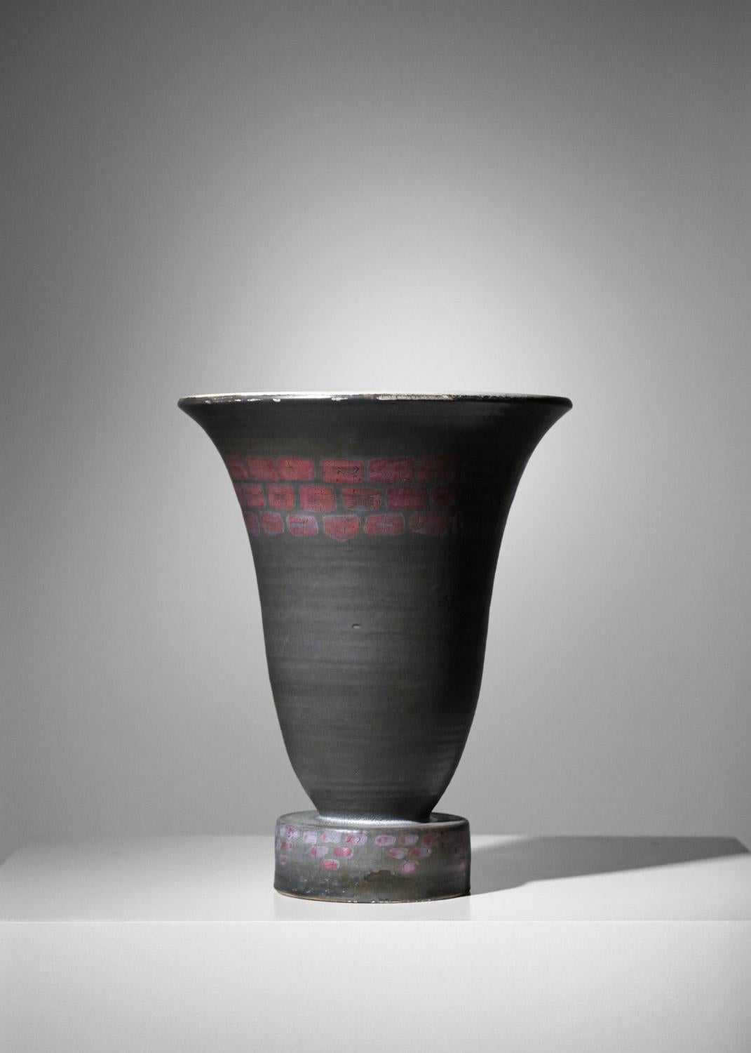 Art Déco Grande lampada da lavabo in ceramica Francis Bichoff anni '40 nera e viola in vendita