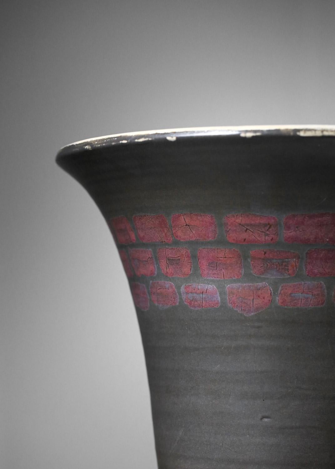 Francese Grande lampada da lavabo in ceramica Francis Bichoff anni '40 nera e viola in vendita