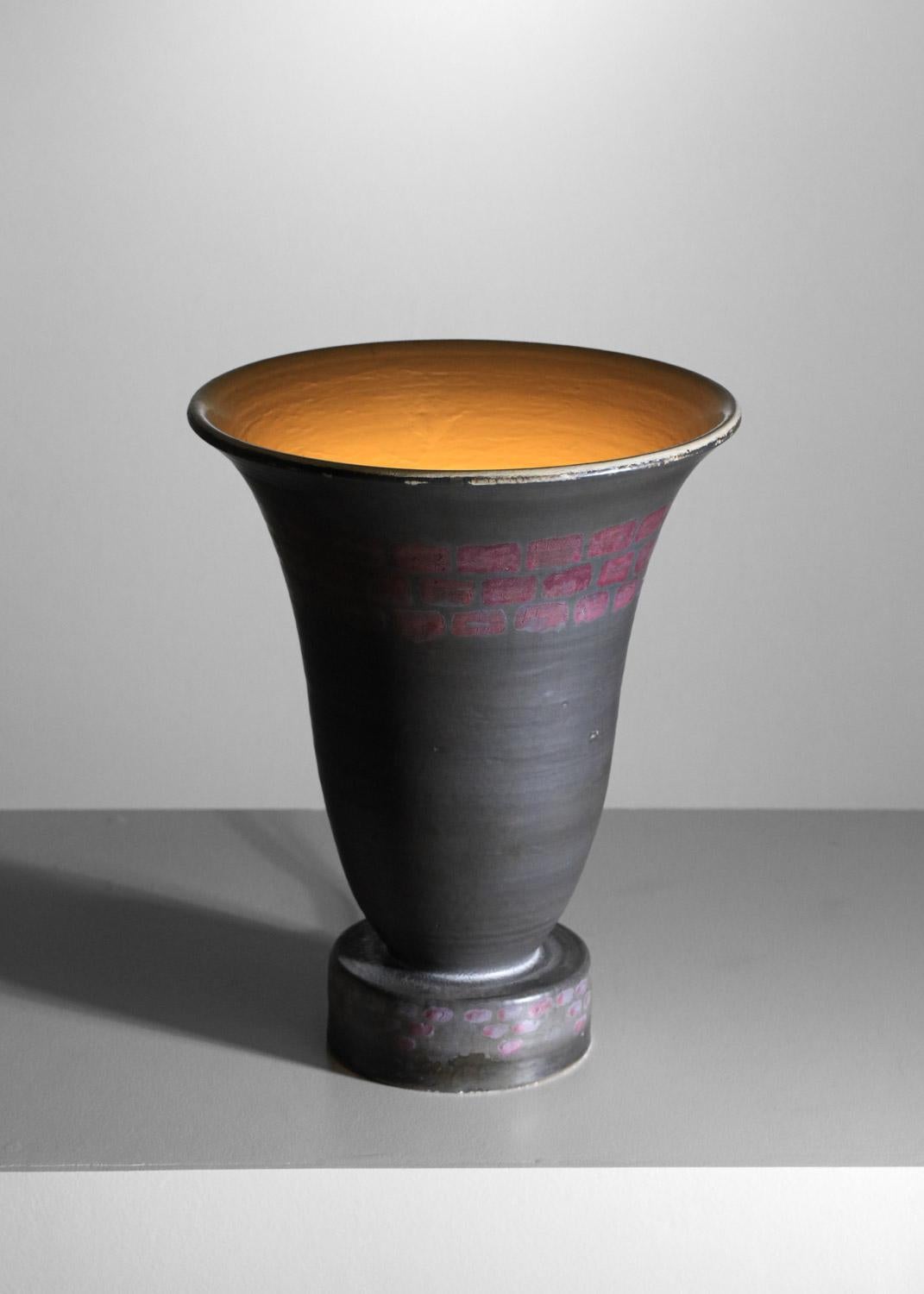 Grande lampada da lavabo in ceramica Francis Bichoff anni '40 nera e viola In condizioni buone in vendita a Ternay, Auvergne-Rhône-Alpes