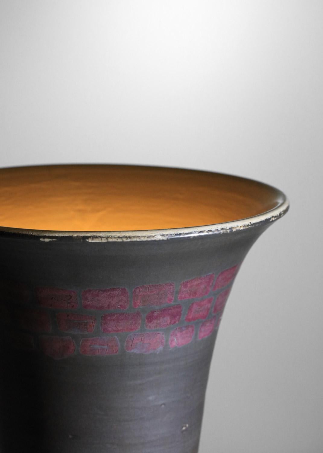 Metà XX secolo Grande lampada da lavabo in ceramica Francis Bichoff anni '40 nera e viola in vendita