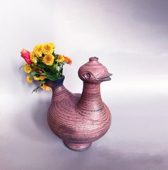 Sculpture de vase oiseau en céramique, ambiance ethnique, Studio Art Ceramic, signée Mid Century