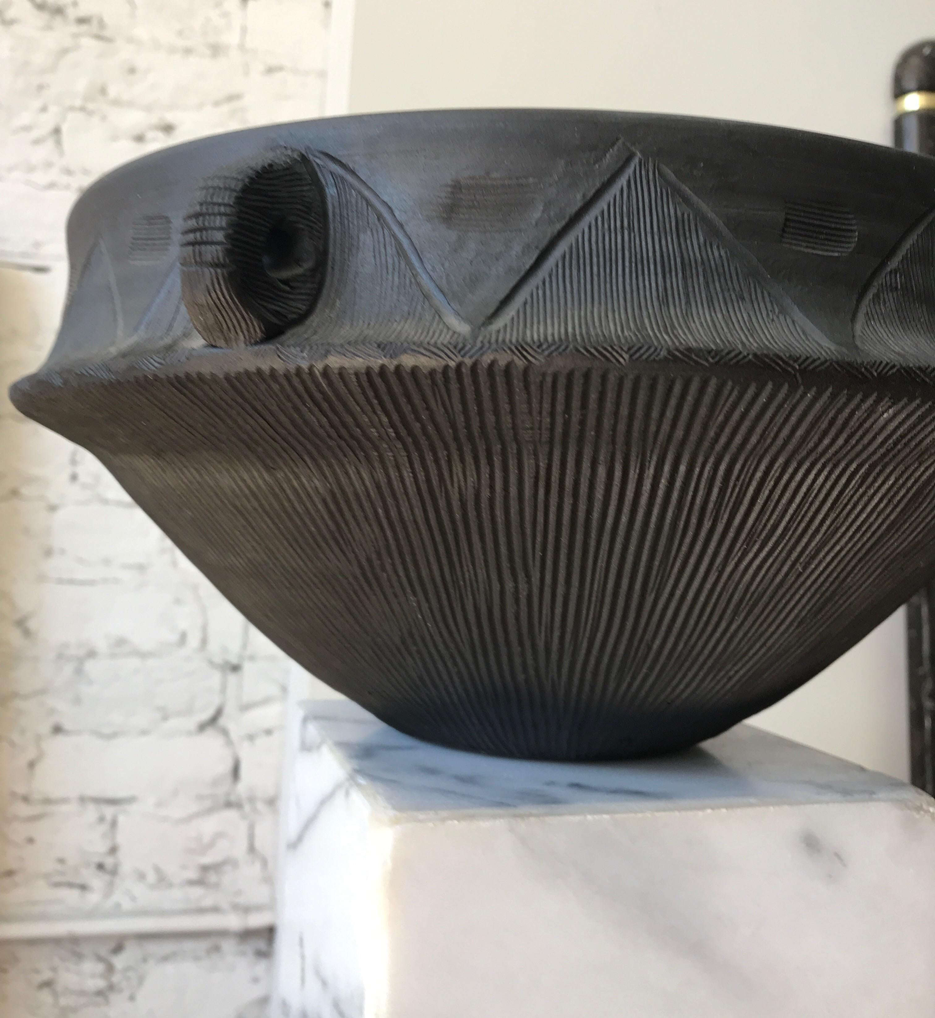 Large Ceramic Black Matte Midcentury Bowl 3