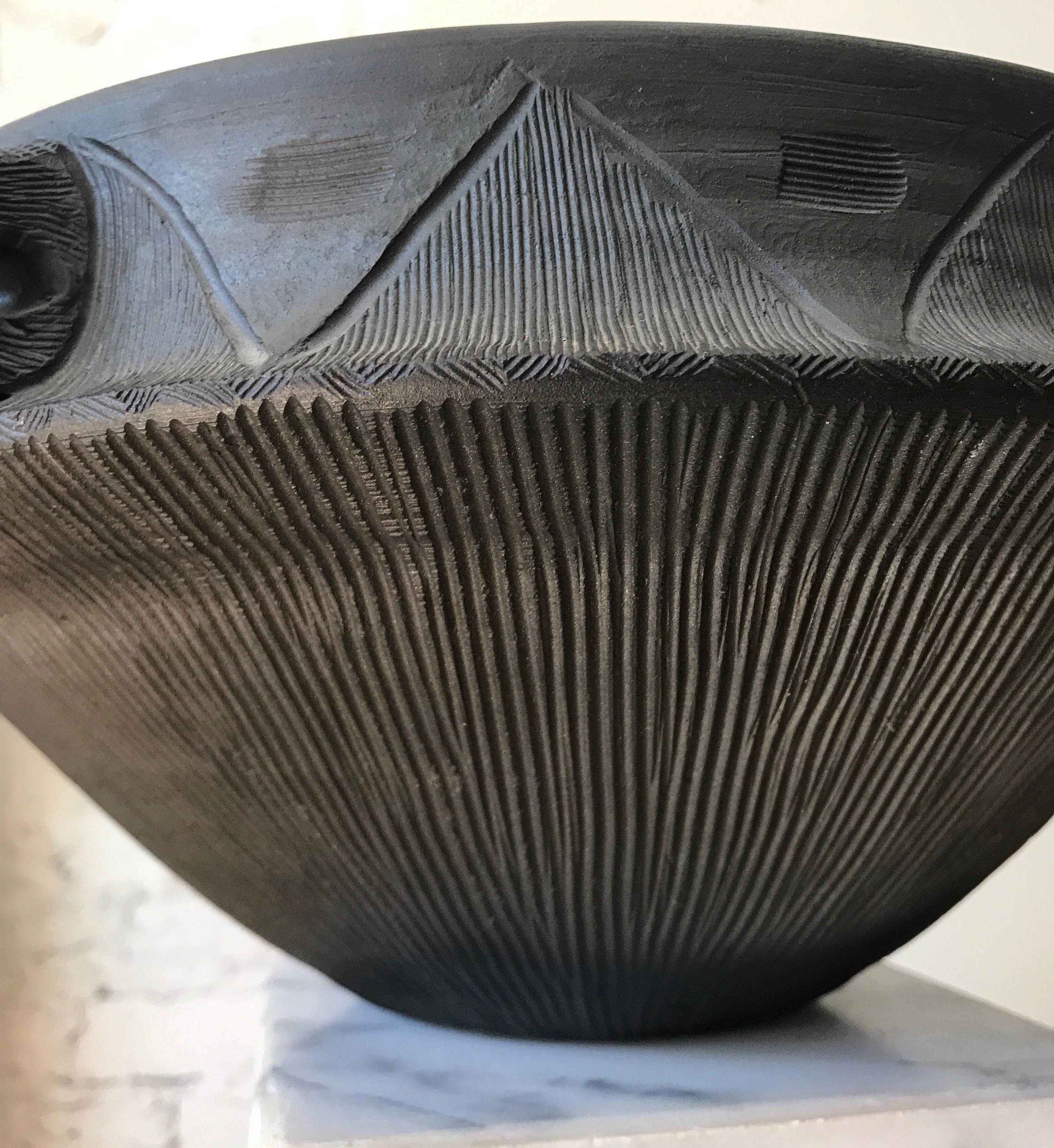 Large Ceramic Black Matte Midcentury Bowl 4