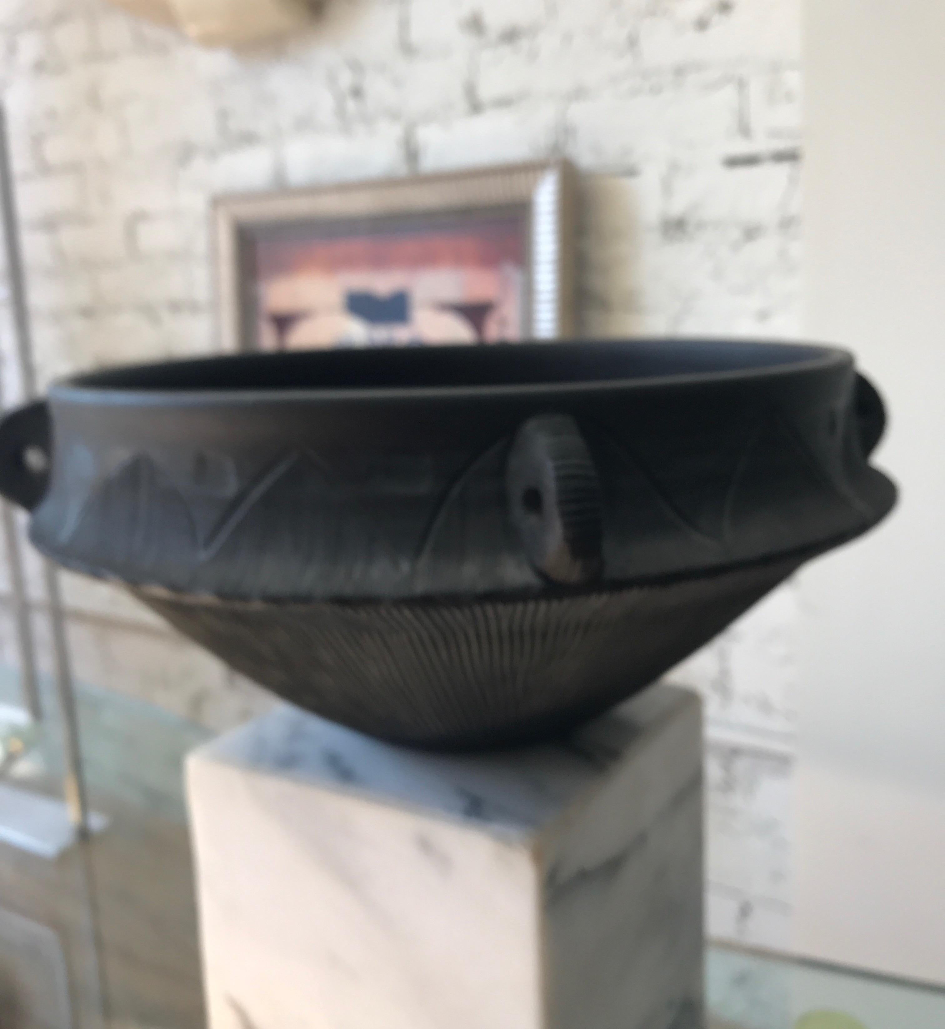 Large Ceramic Black Matte Midcentury Bowl 8