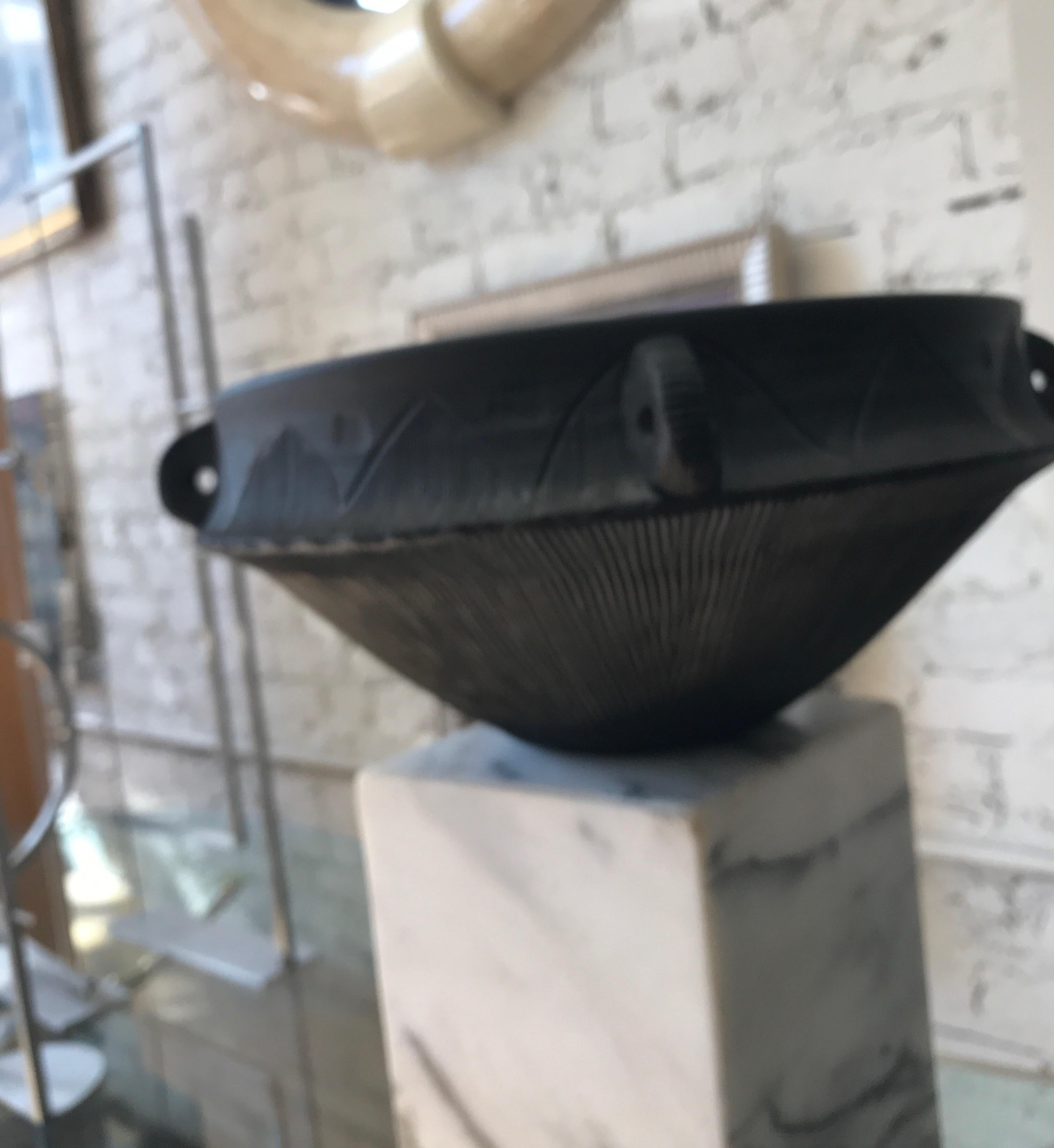 Large Ceramic Black Matte Midcentury Bowl 9