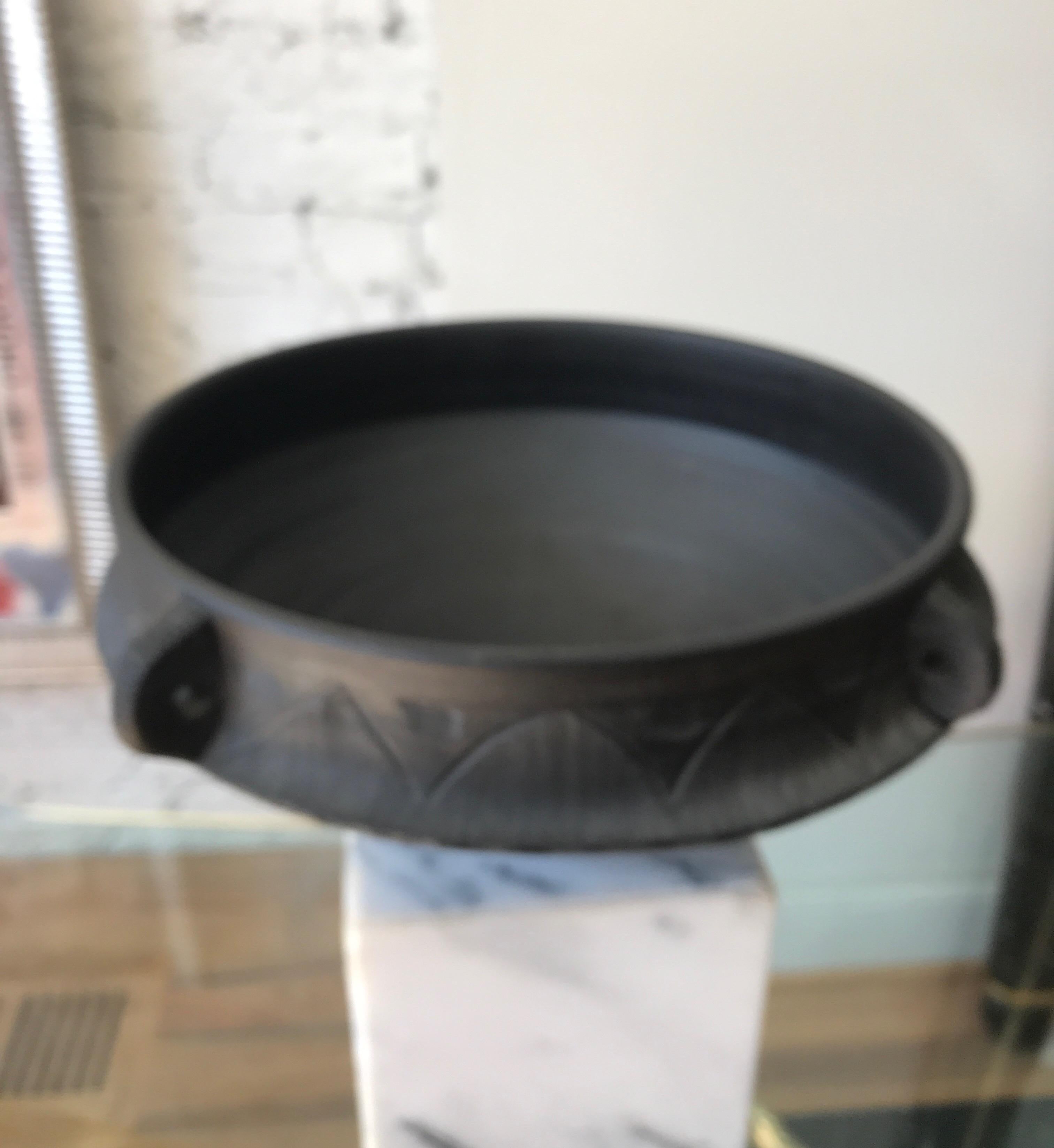 Large Ceramic Black Matte Midcentury Bowl 11