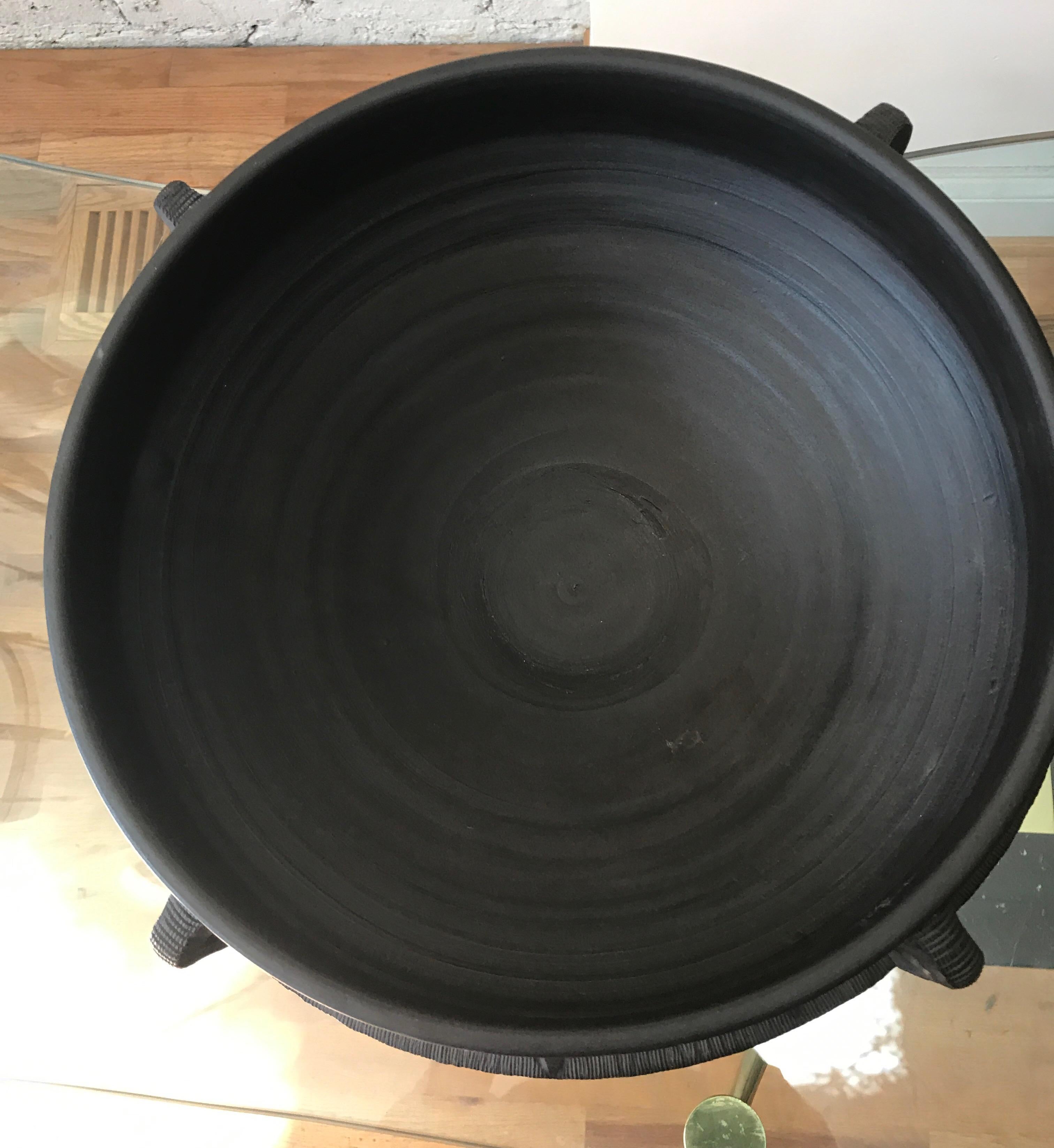 Hand-Crafted Large Ceramic Black Matte Midcentury Bowl