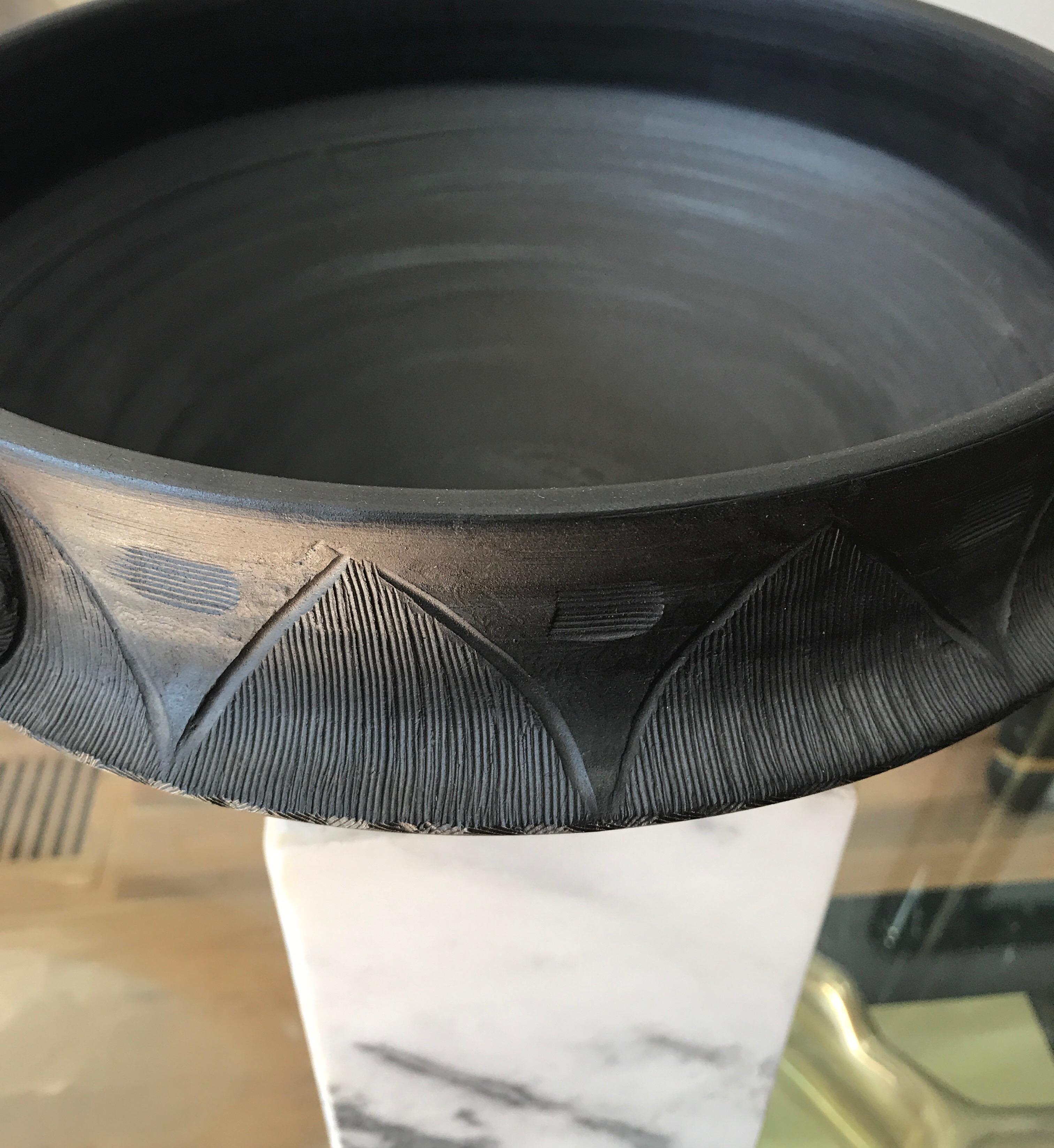 Mid-20th Century Large Ceramic Black Matte Midcentury Bowl