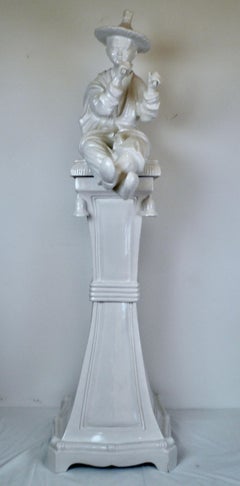 Large Ceramic Blanc de Chine Figure of a Chinese Musician on Pedestal