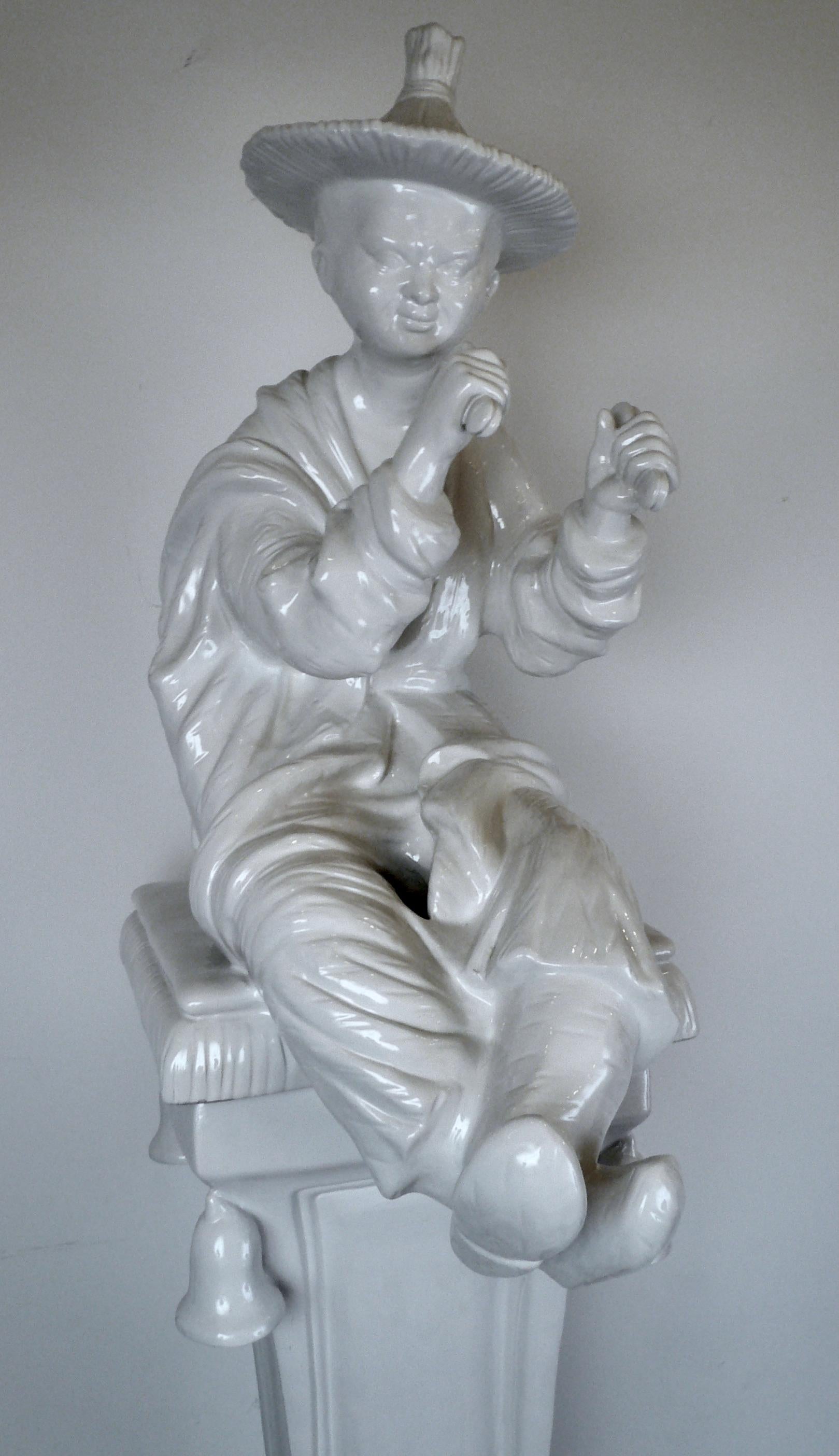 Large Ceramic Blanc de Chine Figure of a Chinese Musician on Pedestal 1