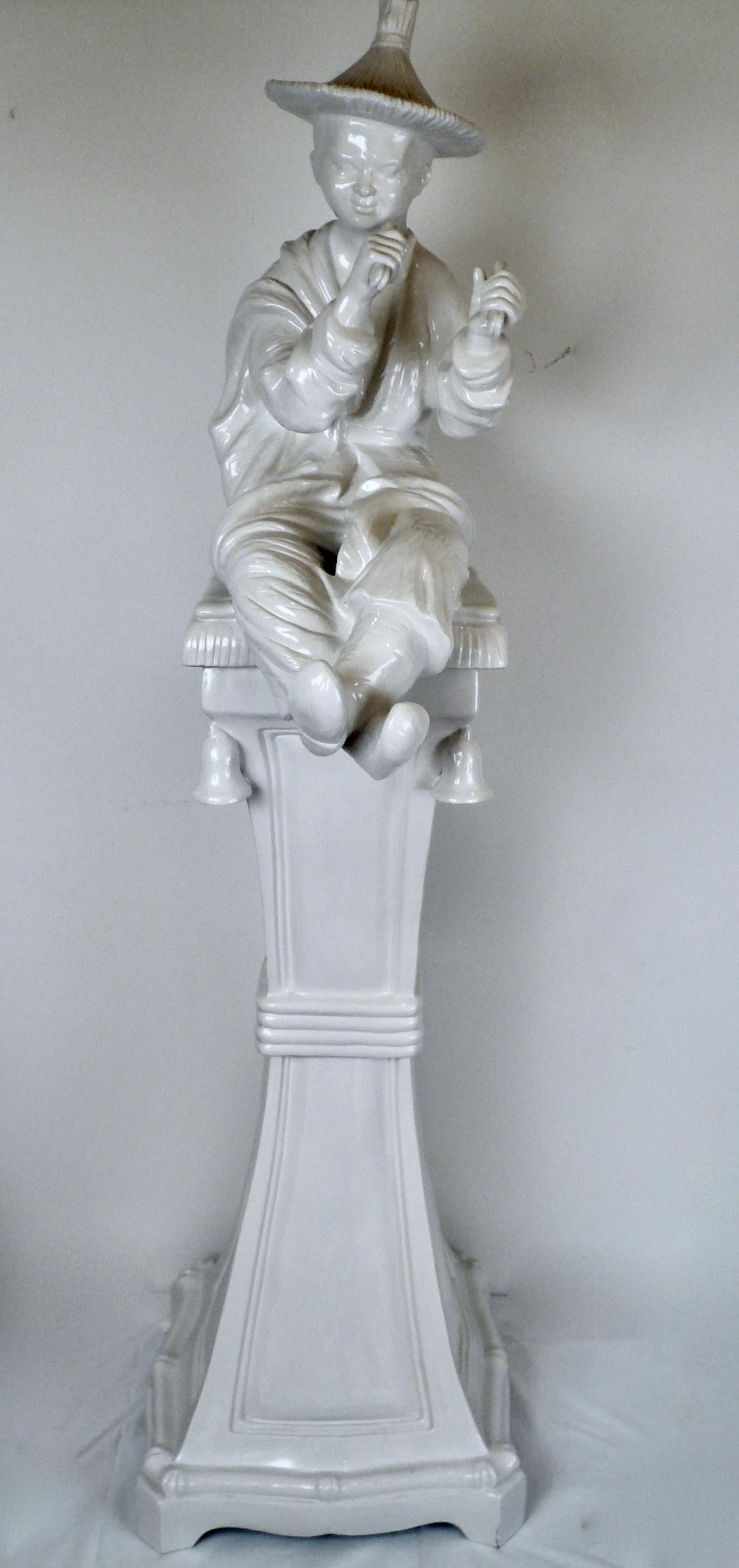 Large Ceramic Blanc de Chine Figure of a Chinese Musician on Pedestal 2