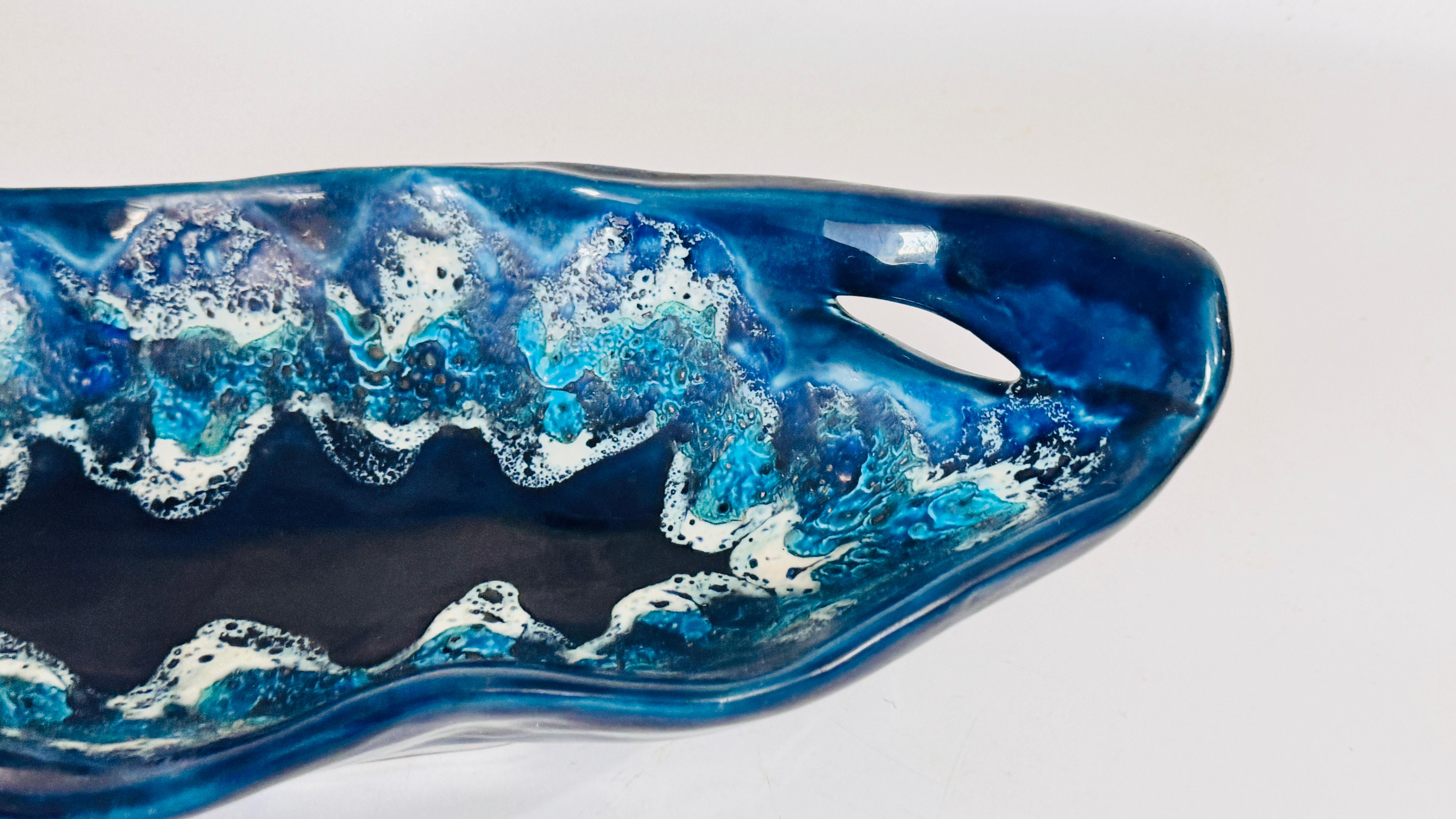 Mid-Century Modern Large Ceramic Blue Vide Poche or Central piece  Circa 1960 France For Sale